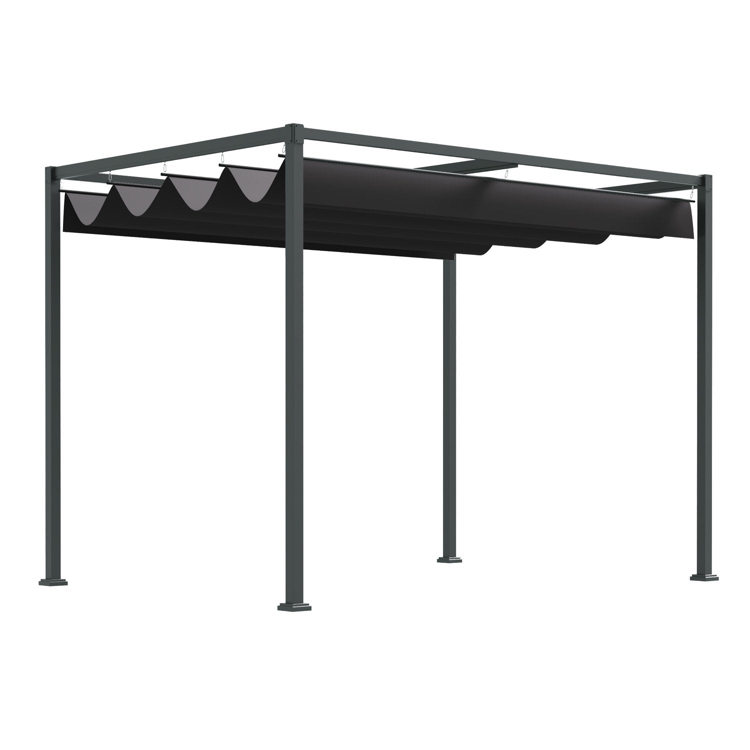 Pergola Gazebo uteplasstak med skyvetak, polyester, svart+grå, 298X213X221Cm