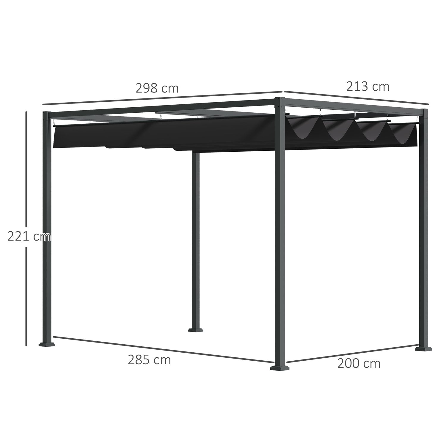 Pergola Gazebo Altantak Med Skjuttak, Polyester, Svart+Grå, 298X213X221Cm