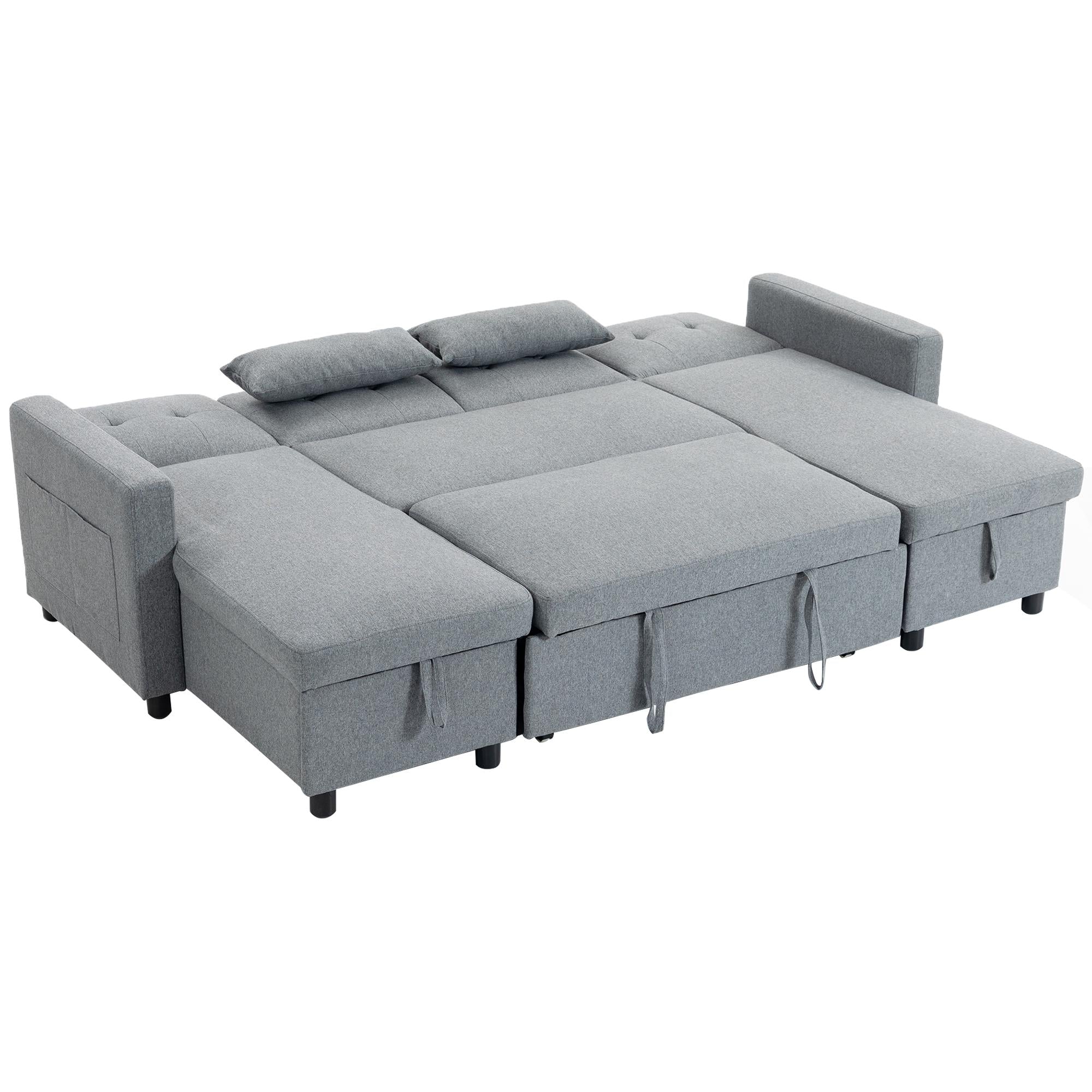 U-formad bäddsoffa, 4-sits, förvaring, grå