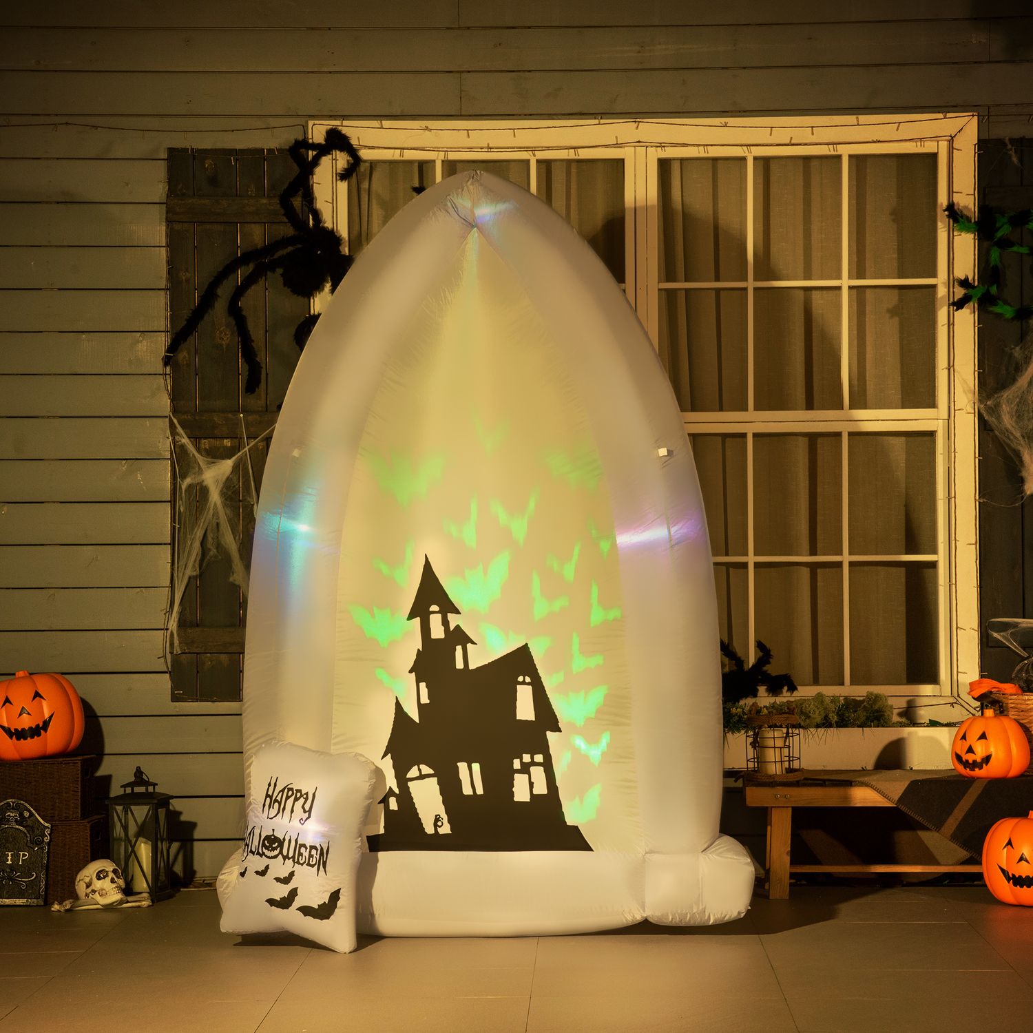 Uppblåsbar 210 cm Halloween gravsten med LED-ljus