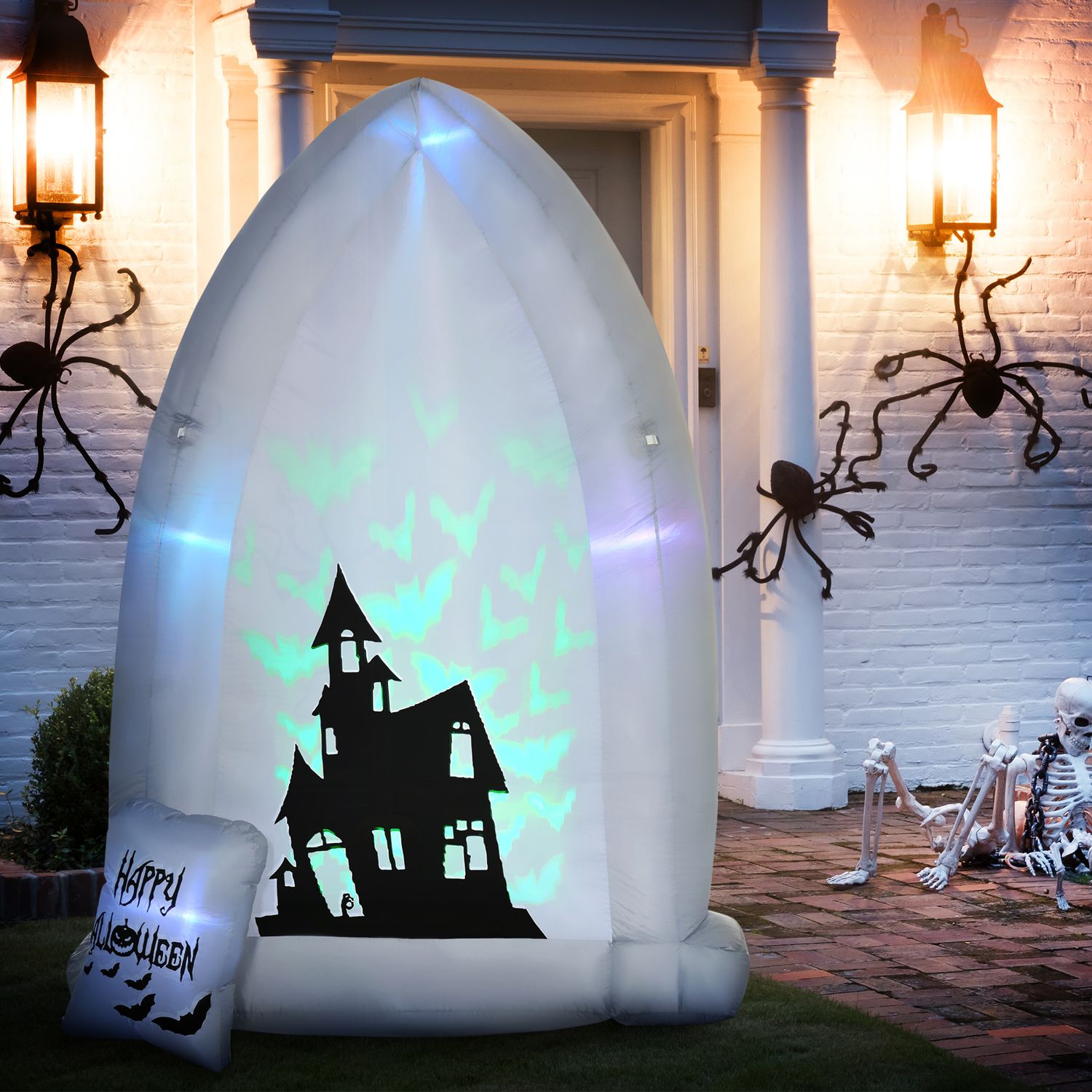 Uppblåsbar 210 cm Halloween gravsten med LED-ljus