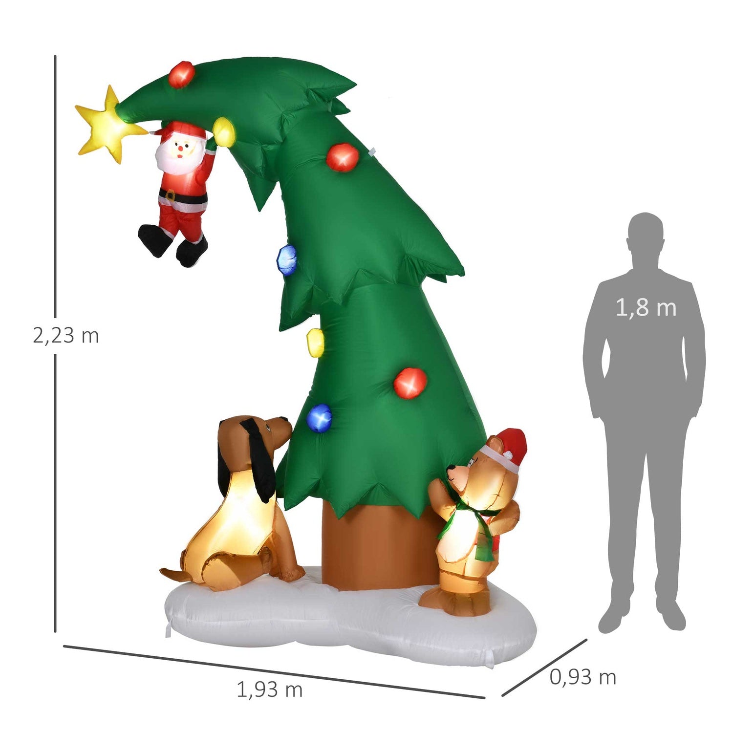 Uppblåsbar 223 Cm Jultomte med LED-ljus – Juldekor