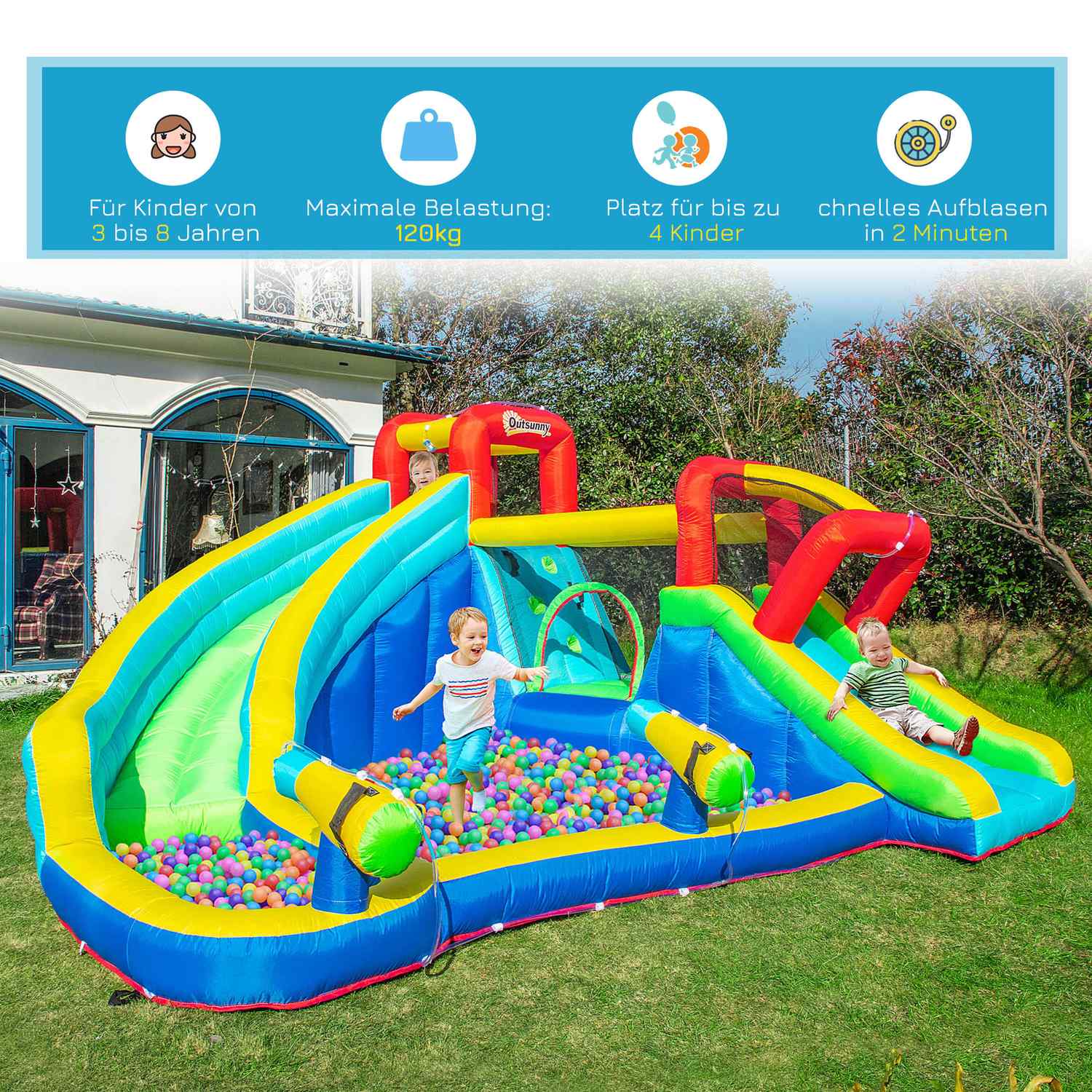 Uppblåsbar Bouncy Castle Water Park med rutschkana för barn 3-8