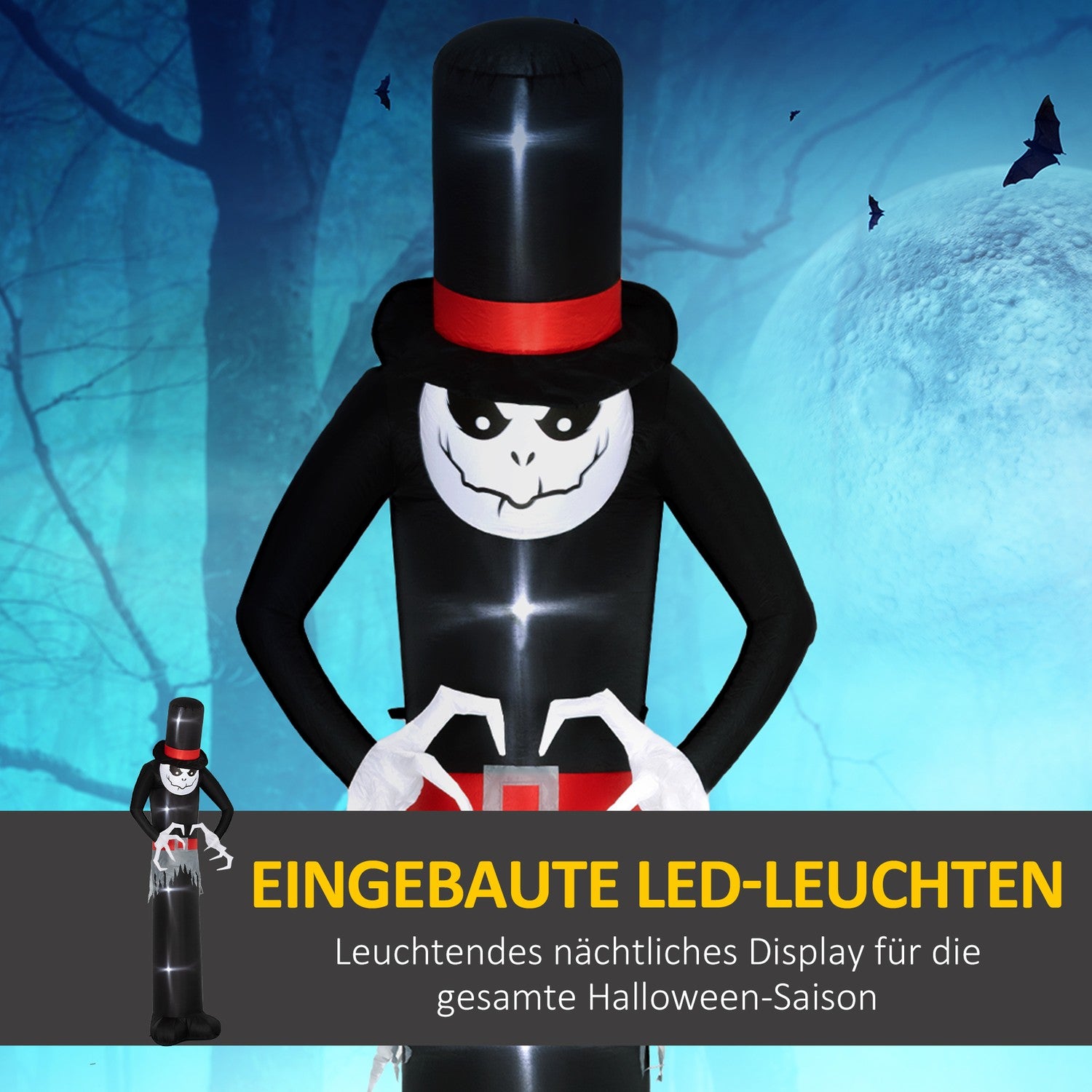 Uppblåsbar Halloween Ghost med hatt, 5 LED-lampor, 306cm
