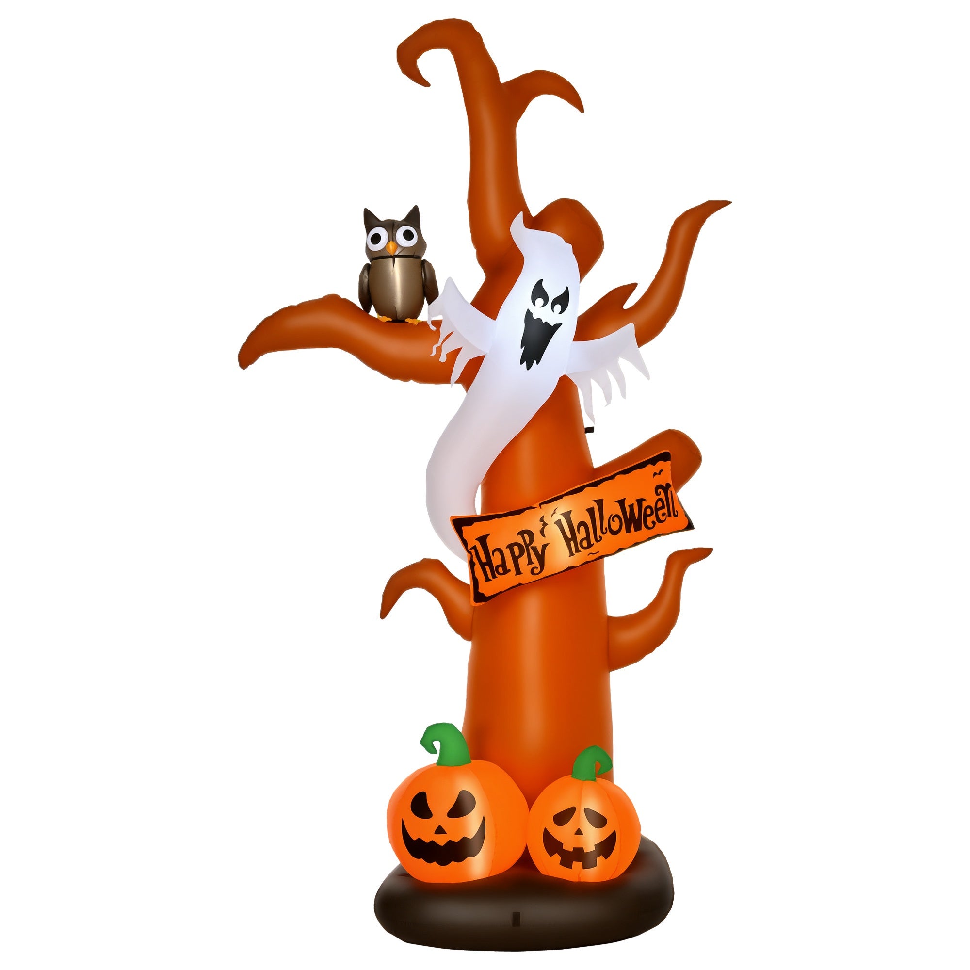 Uppblåsbar Halloween-gran med spöke, pumpa, lysdioder, 2,7 m