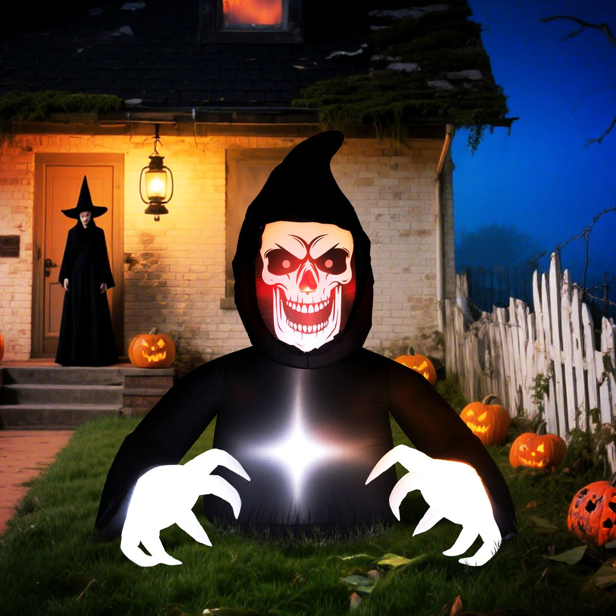 Oppblåsbar Halloween-skremmeskikkelse med LED-lys og vifte