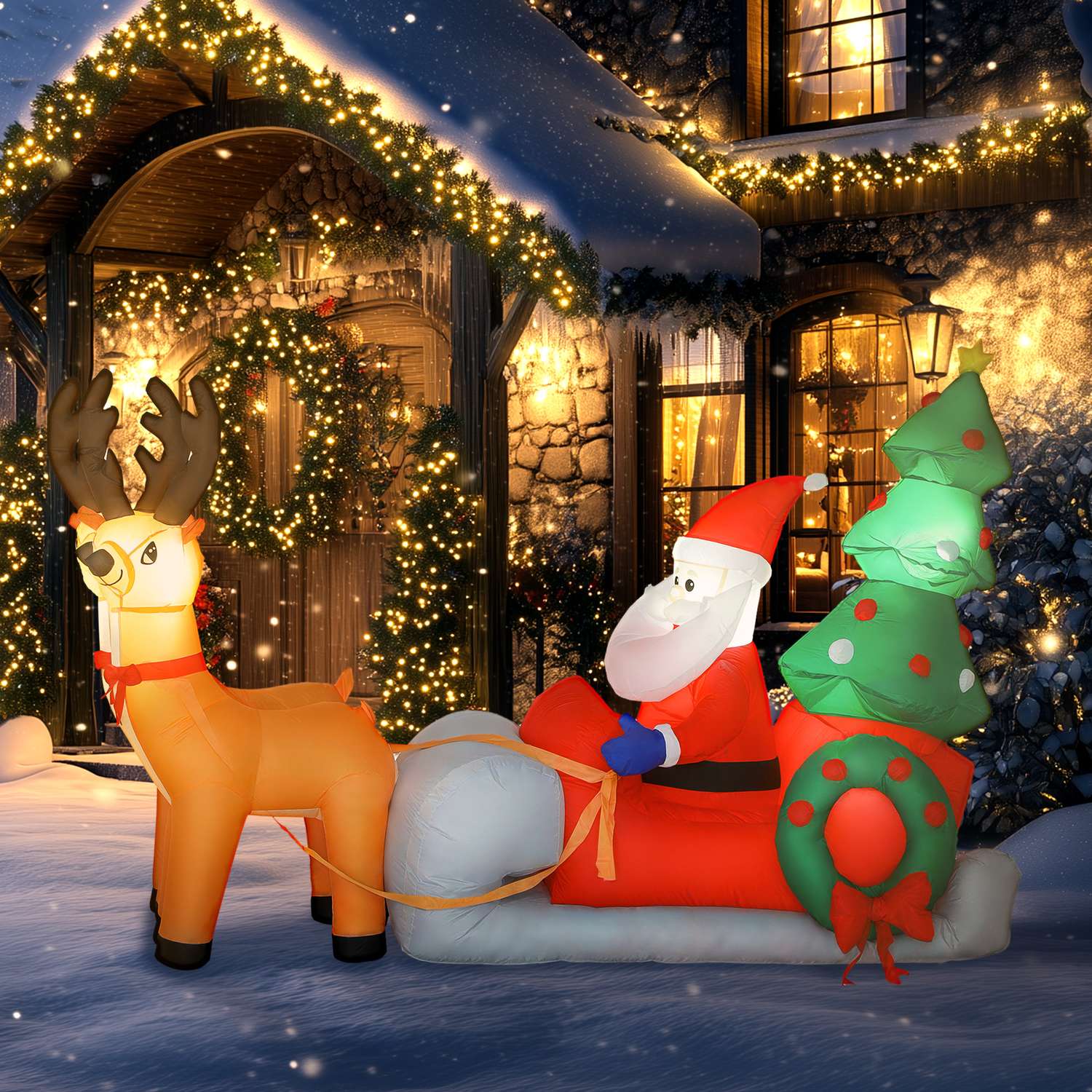 Uppblåsbar julsläde med LED-ljus, polyester