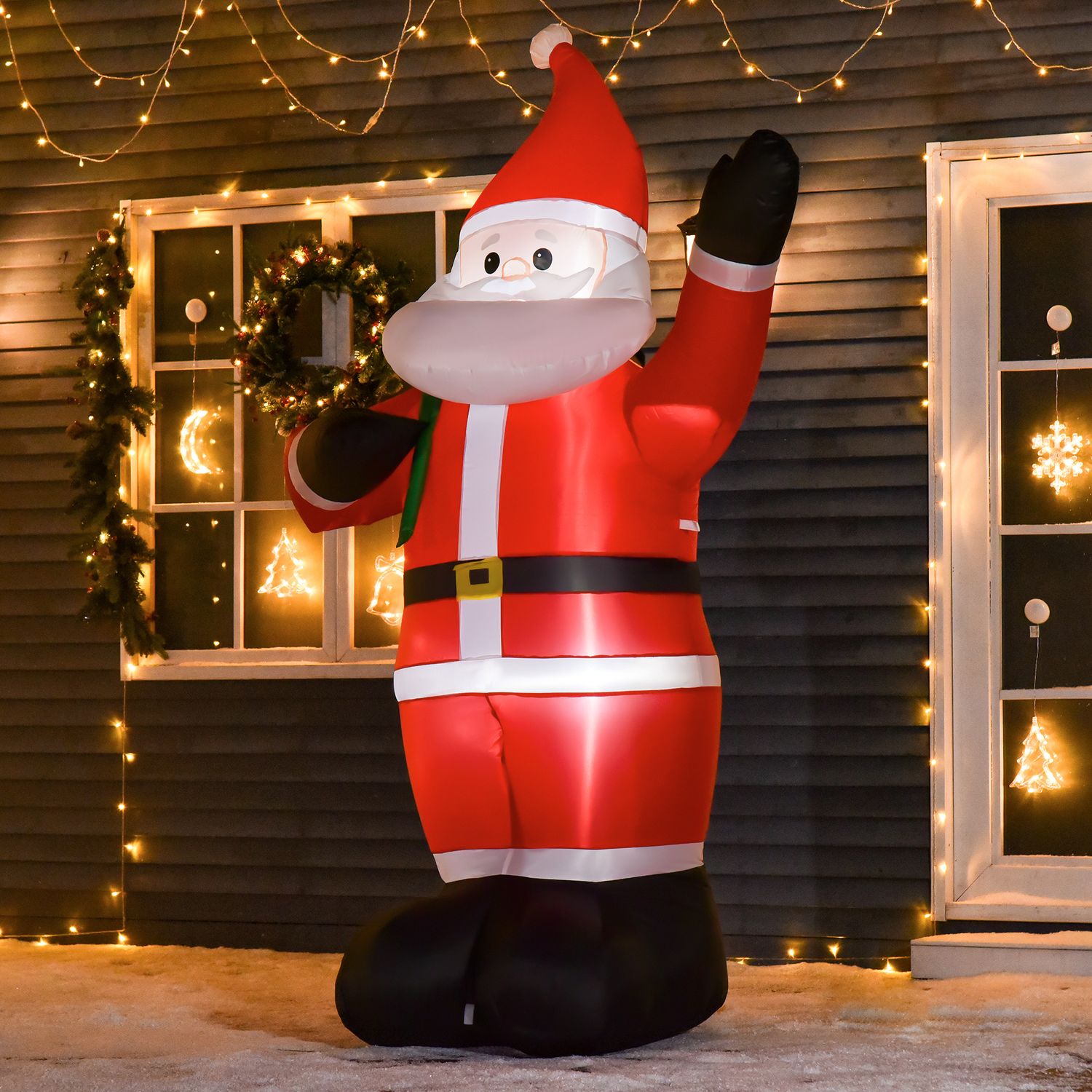 Oppblåsbar julenisse med LED-lys, 2,4 m, innendørs/utendørs