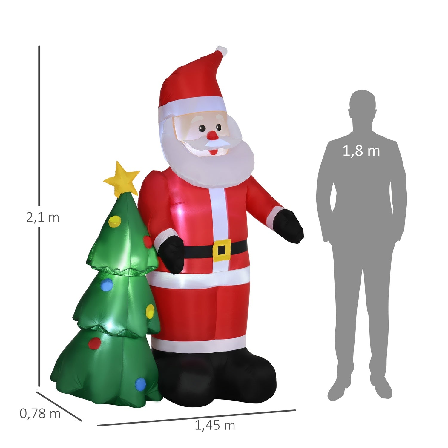 Uppblåsbar jultomte med träd & LED-ljus, 210 cm vattentät