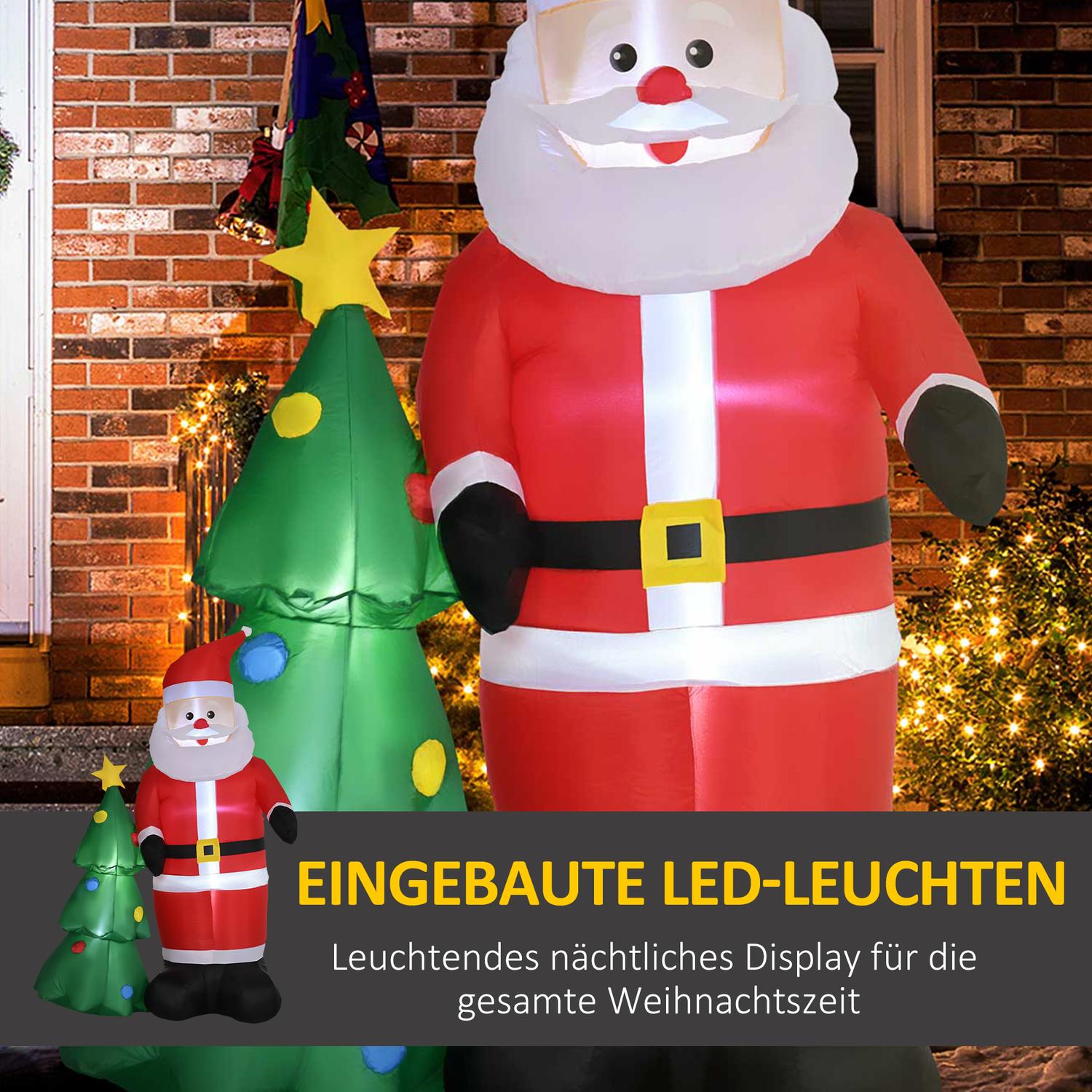 Uppblåsbar jultomte med träd & LED-ljus, 210 cm vattentät