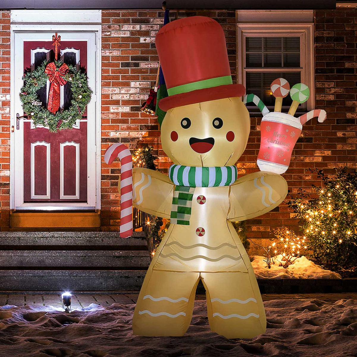 Uppblåsbar pepparkaksgubbe med LED-lampor, 235cm