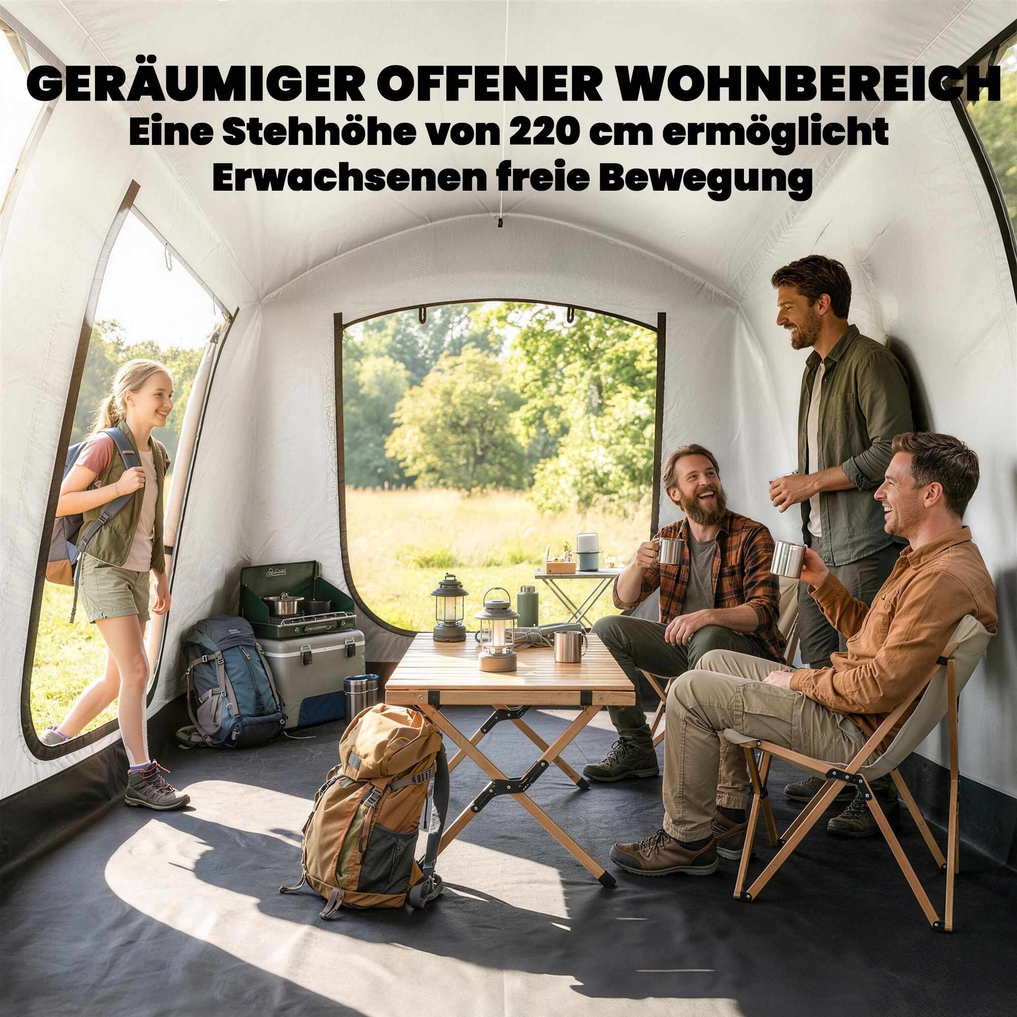 Uppblåsbart campingtält, 2-4 personer, snabb montering