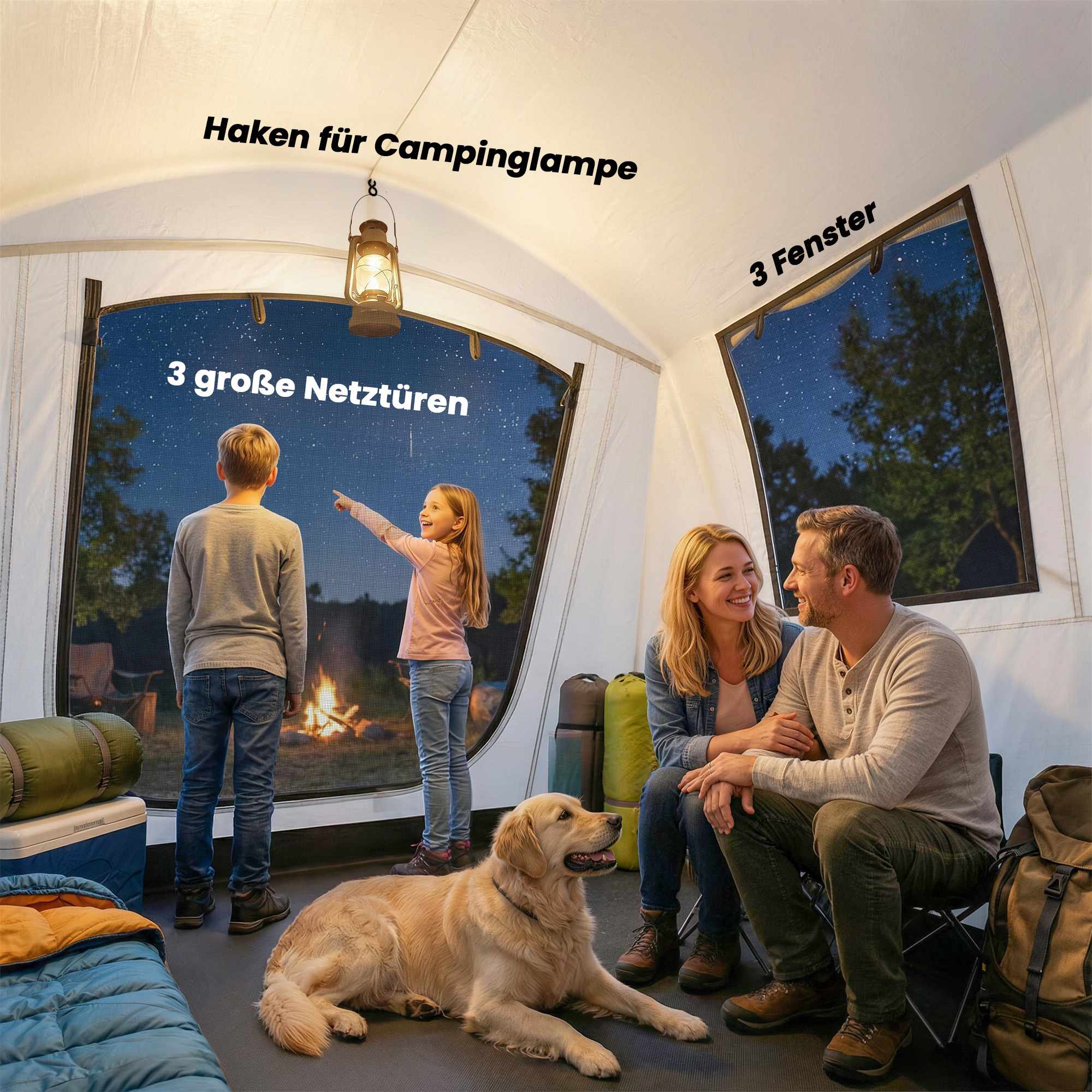 Uppblåsbart campingtält, 2-4 personer, snabb montering