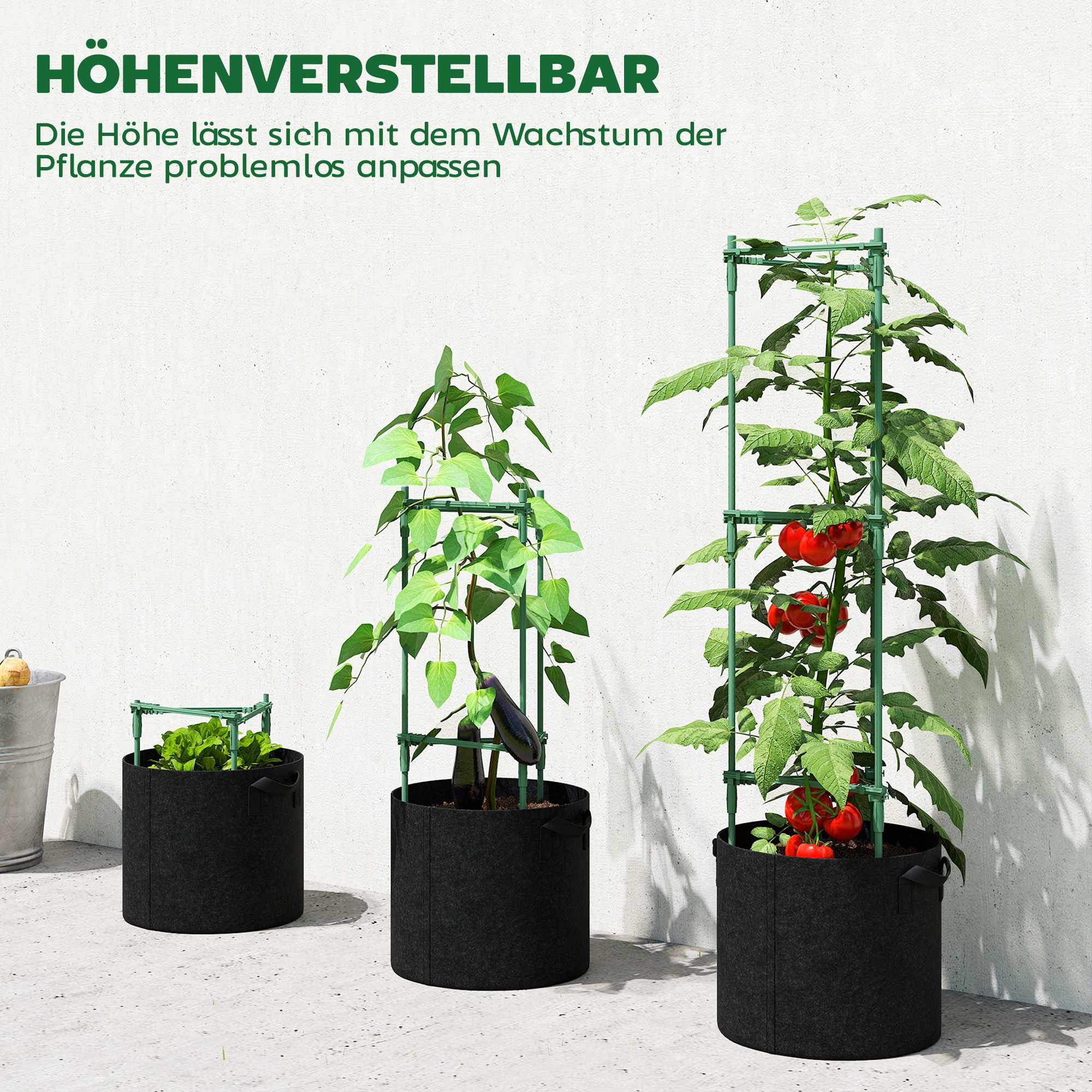 Upphöjda odlingsbäddar med spaljé, 3-pack, 83,7 l, 35 x 35 x 120 cm