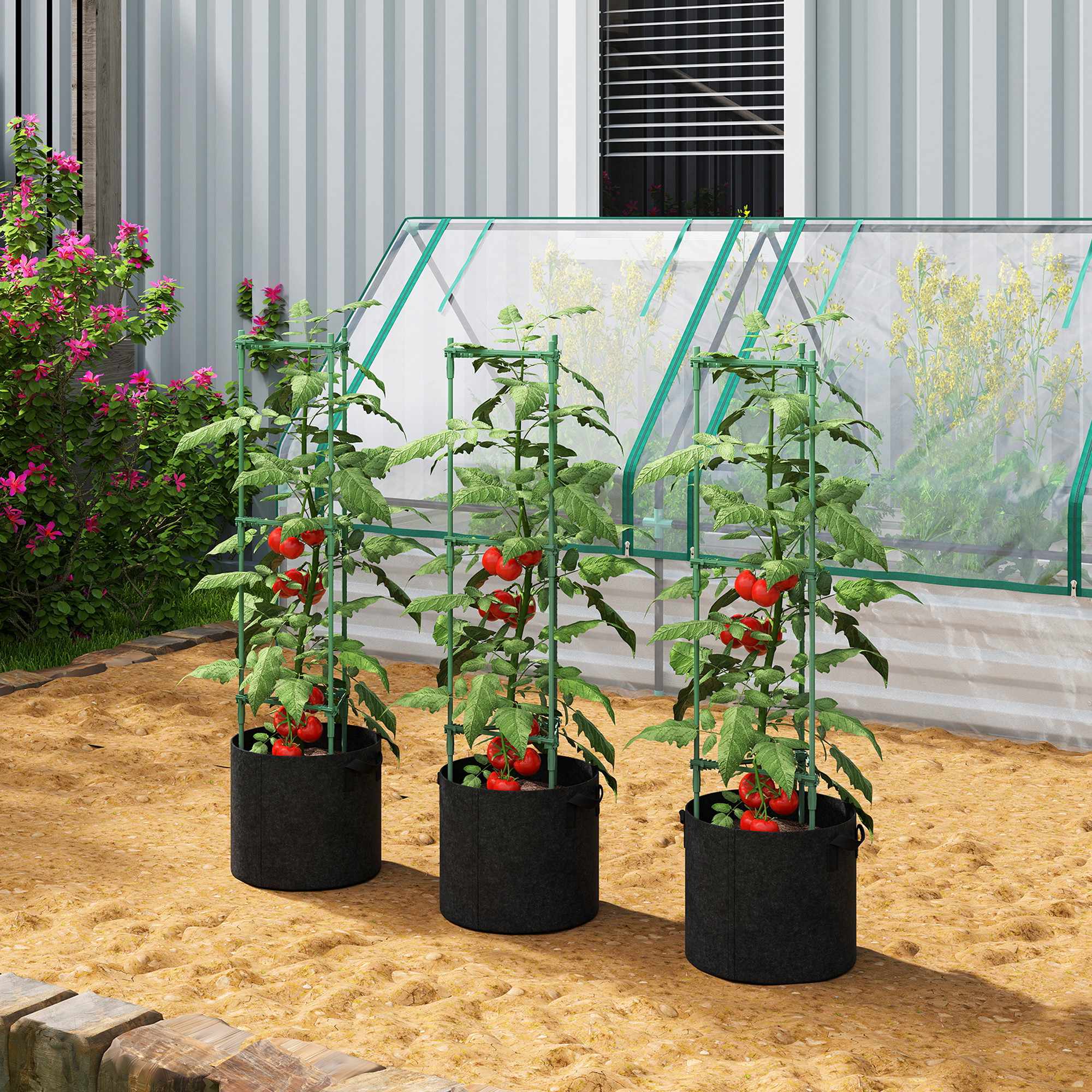 Upphöjda odlingsbäddar med spaljé, 3-pack, 83,7 l, 35 x 35 x 120 cm