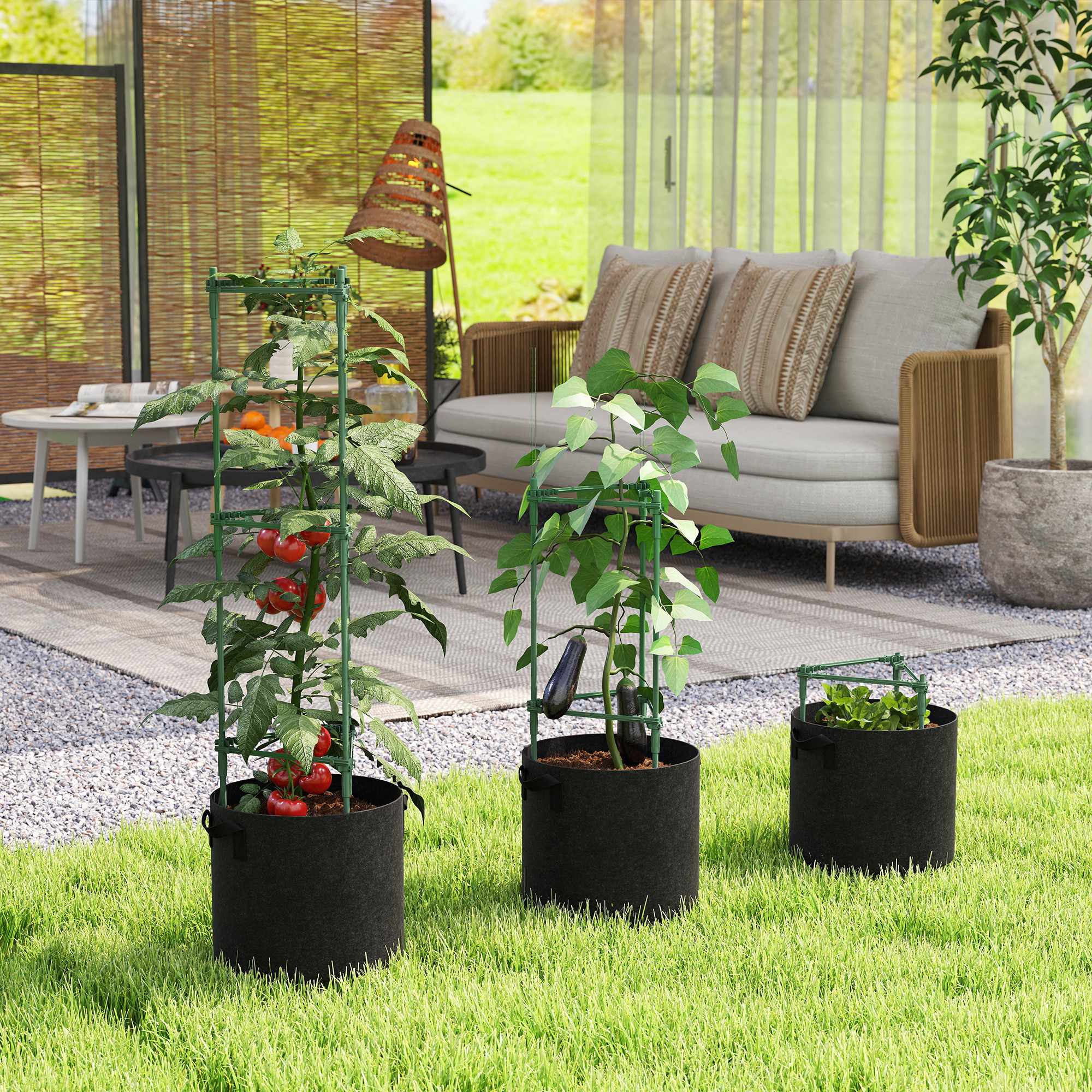 Upphöjda odlingsbäddar med spaljé, 3-pack, 83,7 l, 35 x 35 x 120 cm