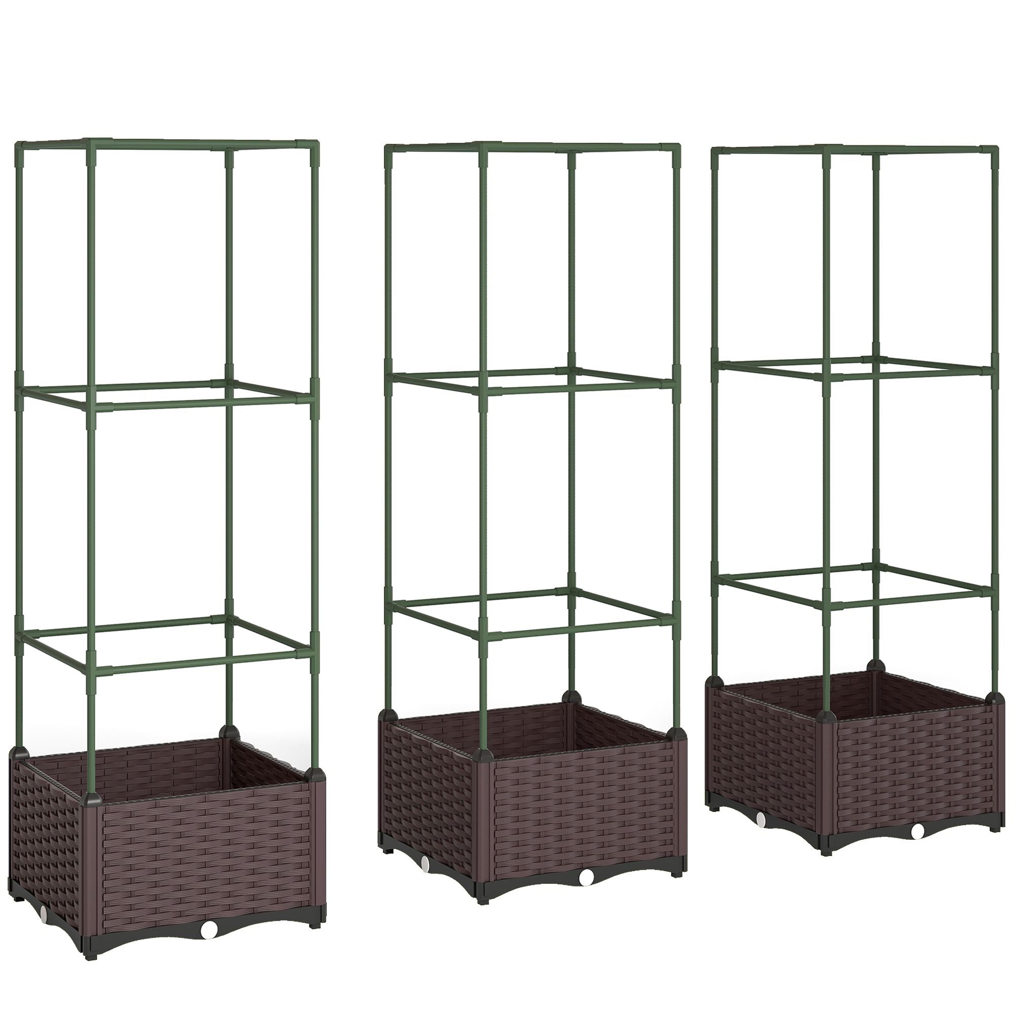 Upphöjda rabatter med spaljé, 3-pack, dränering