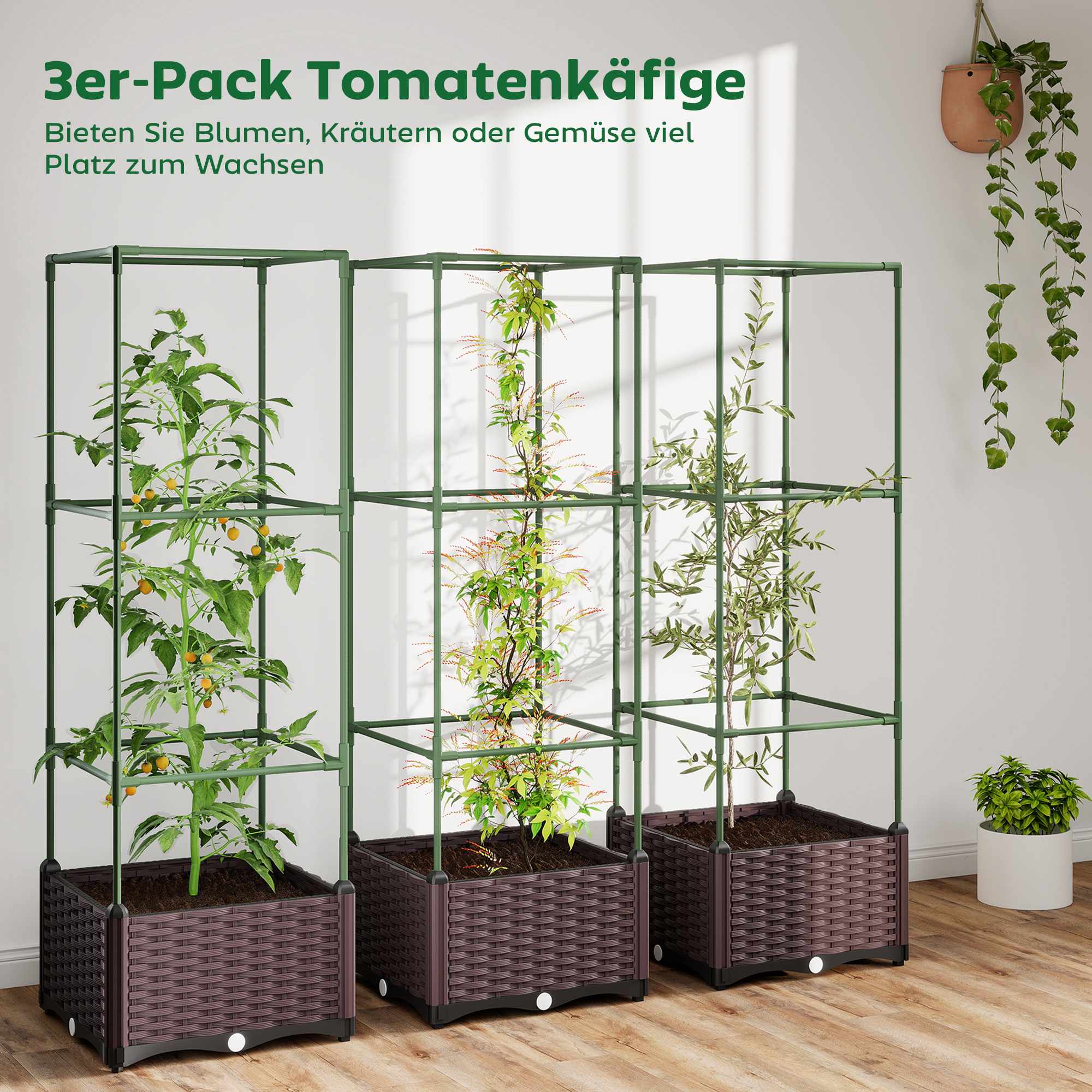Upphöjda rabatter med spaljé, 3-pack, dränering