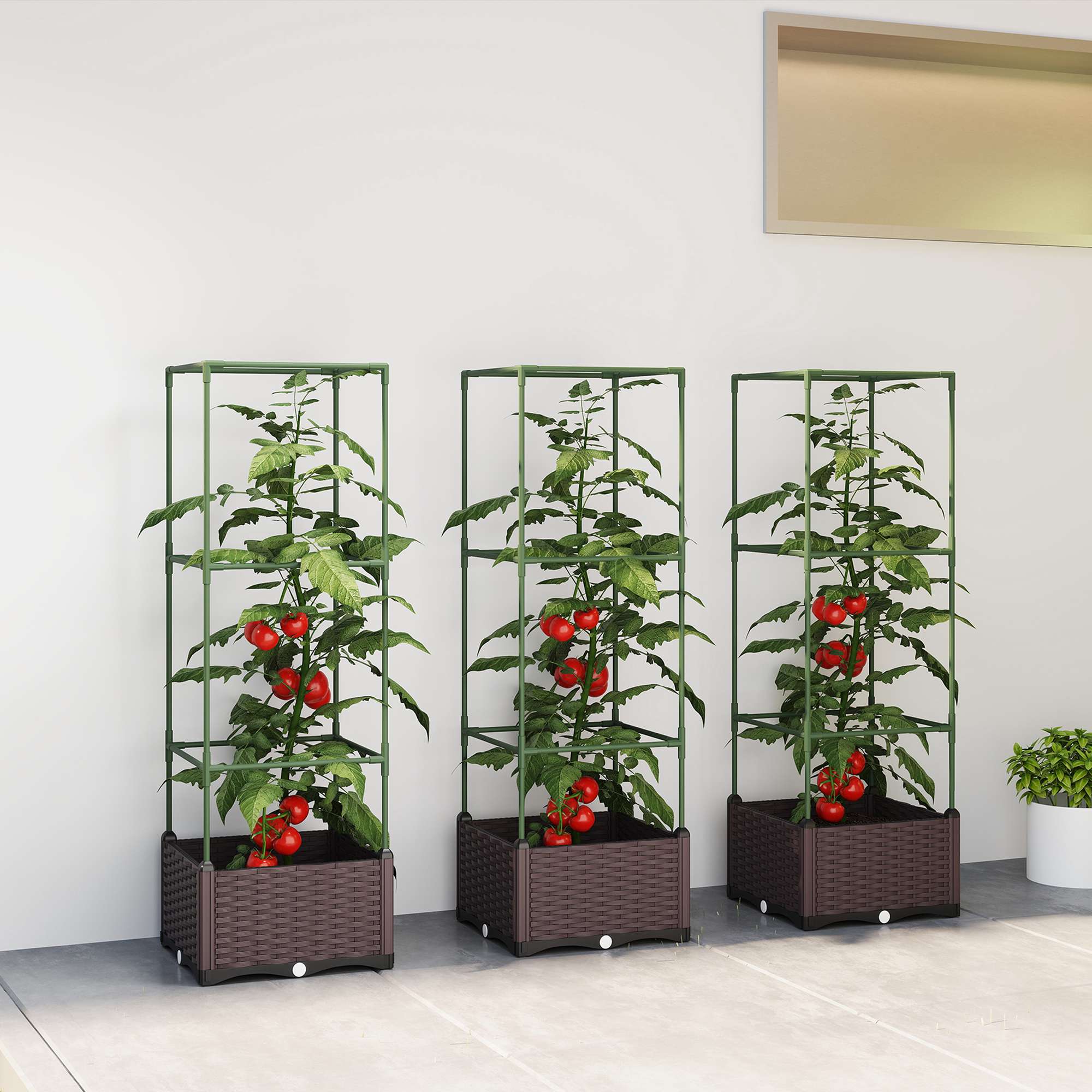 Upphöjda rabatter med spaljé, 3-pack, dränering