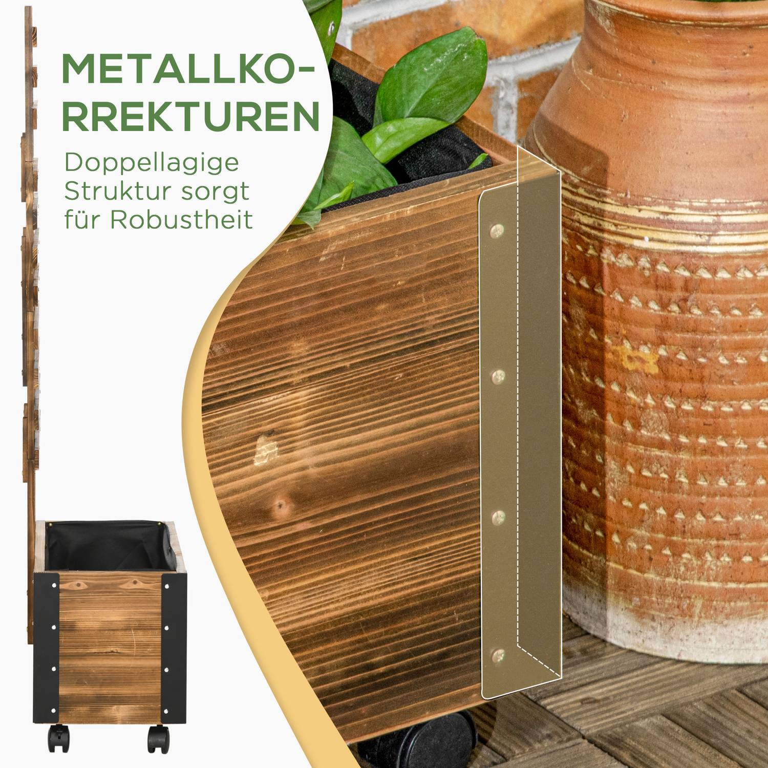 Upphöjd bäddkruka med hjul & spaljé, 65x31x147 cm