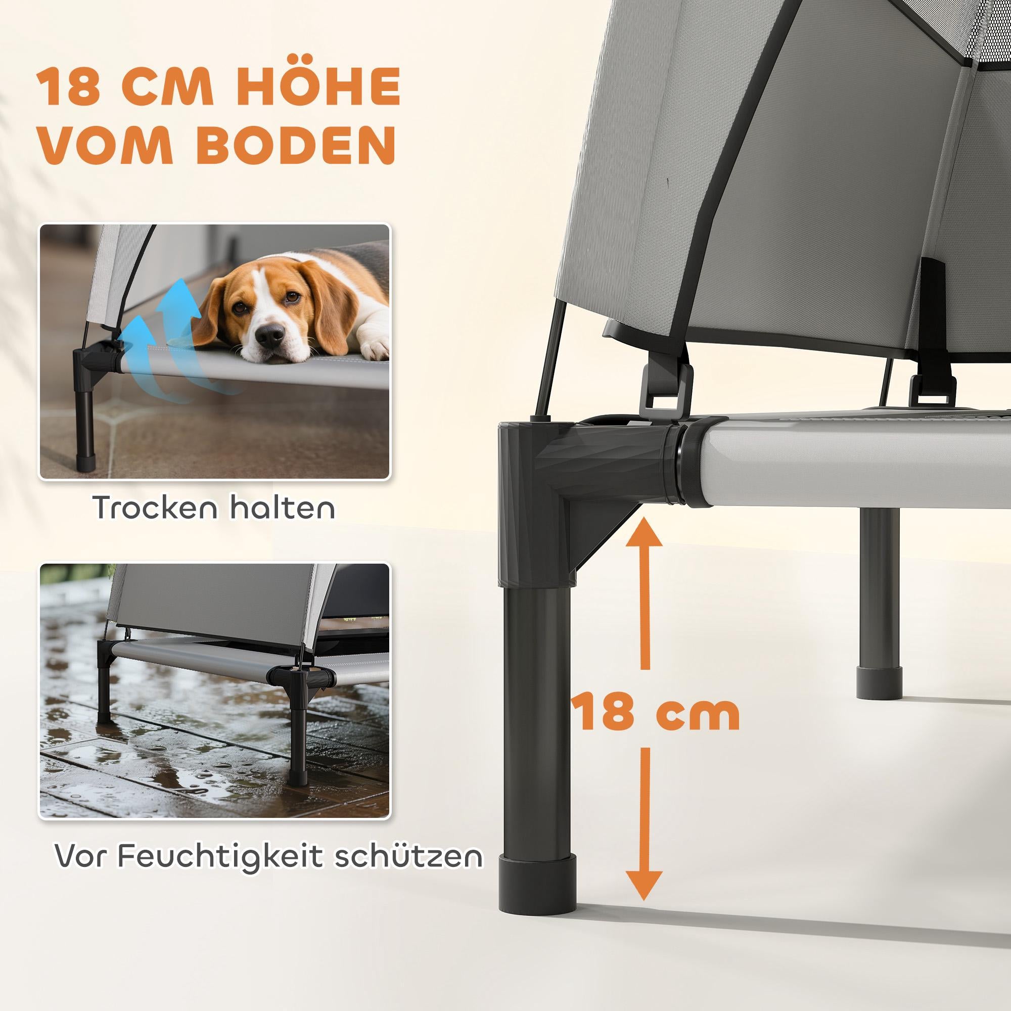 Upphöjd hundbädd med tak, ventilerande nät, bärbar