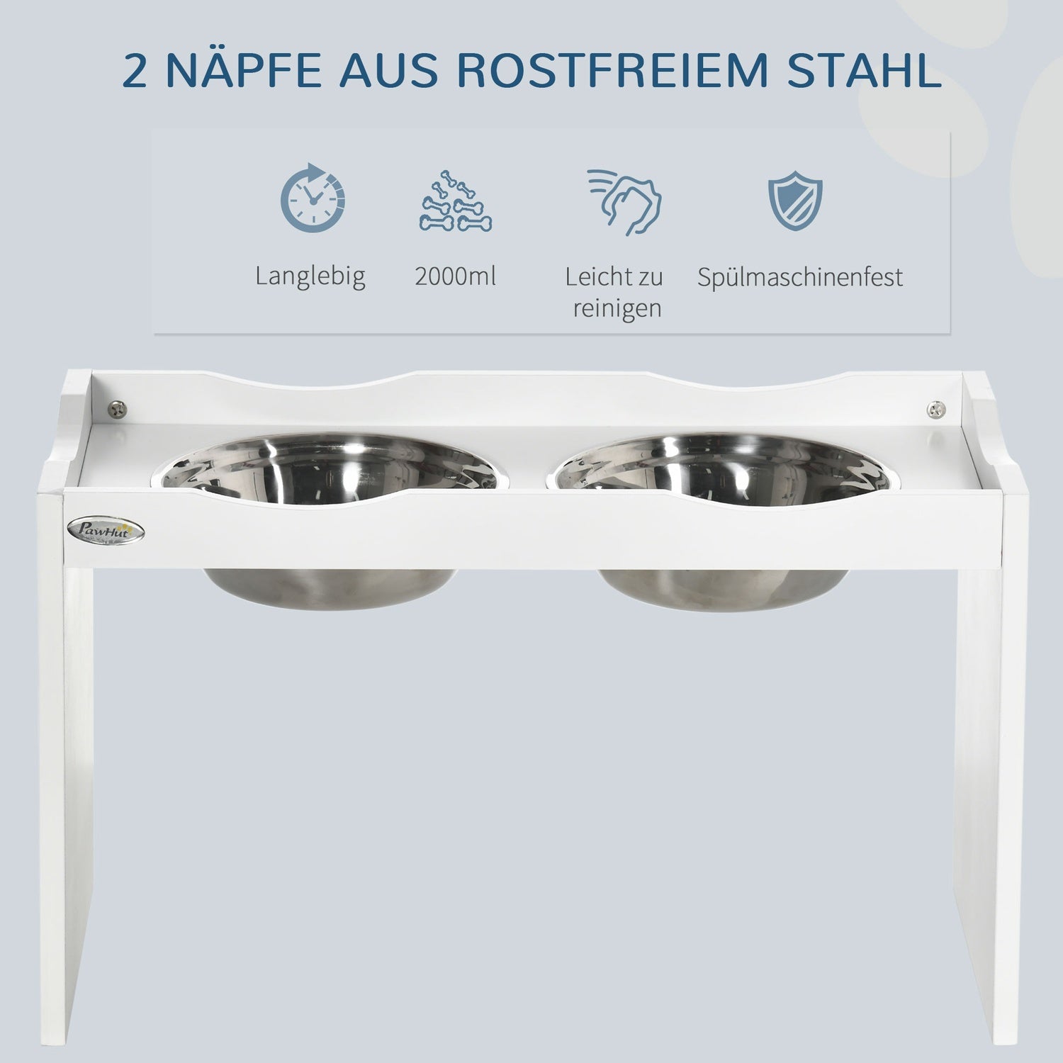 Upphöjd hundskål för stora hundar, 2 x 2L rostfritt stål