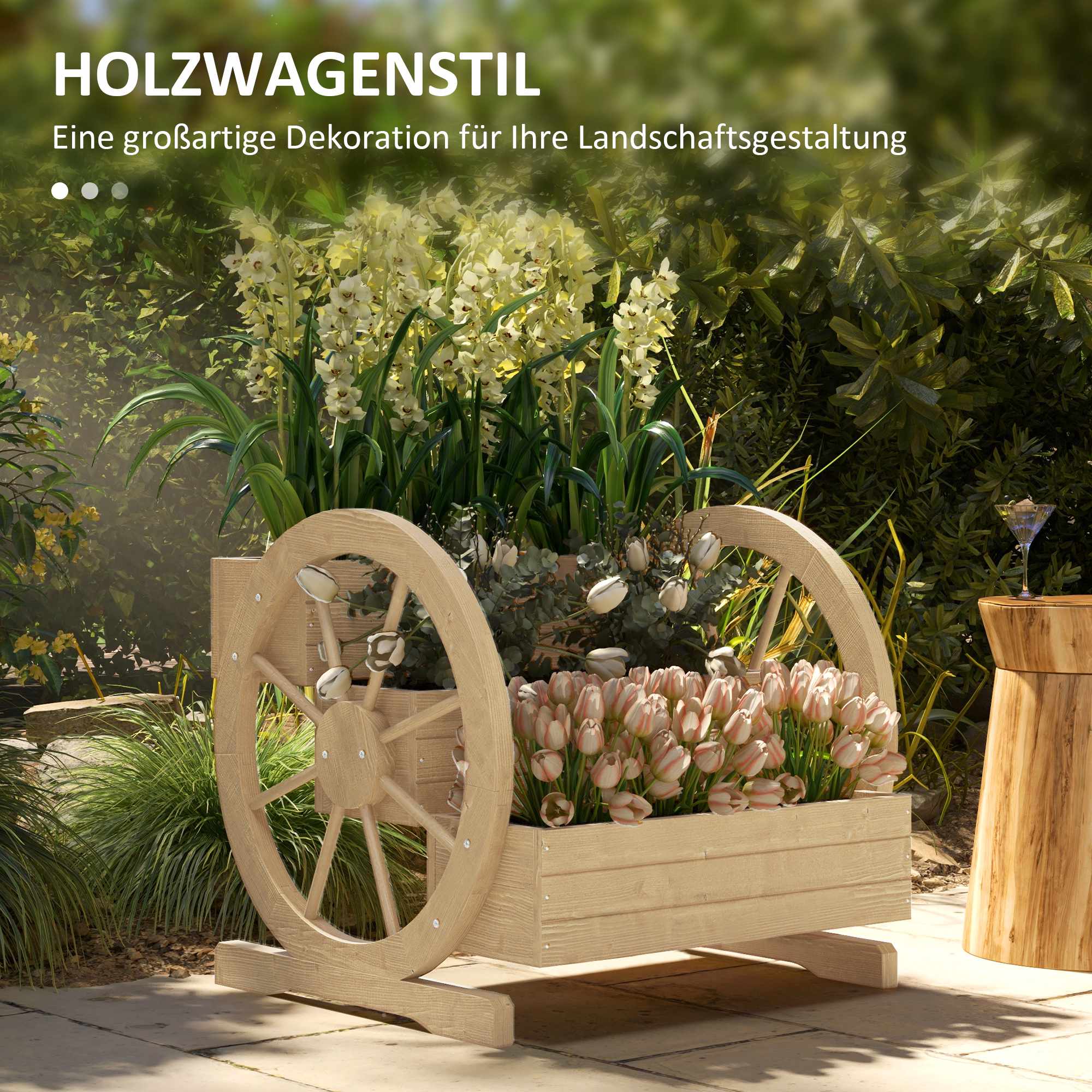Upphöjd trädgårdsbädd i 3 nivåer, vagnhjulsdesign, granträ