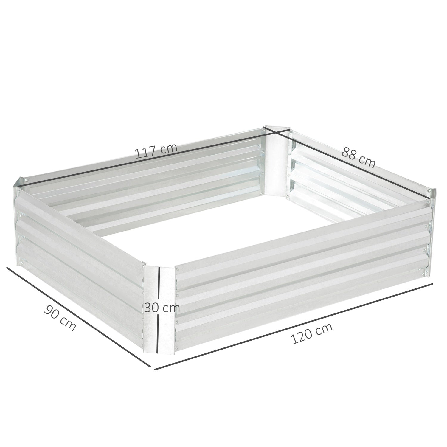 Upphöjd trädgårdsbädd i galvaniserat stål – 120x90x30 cm Silver