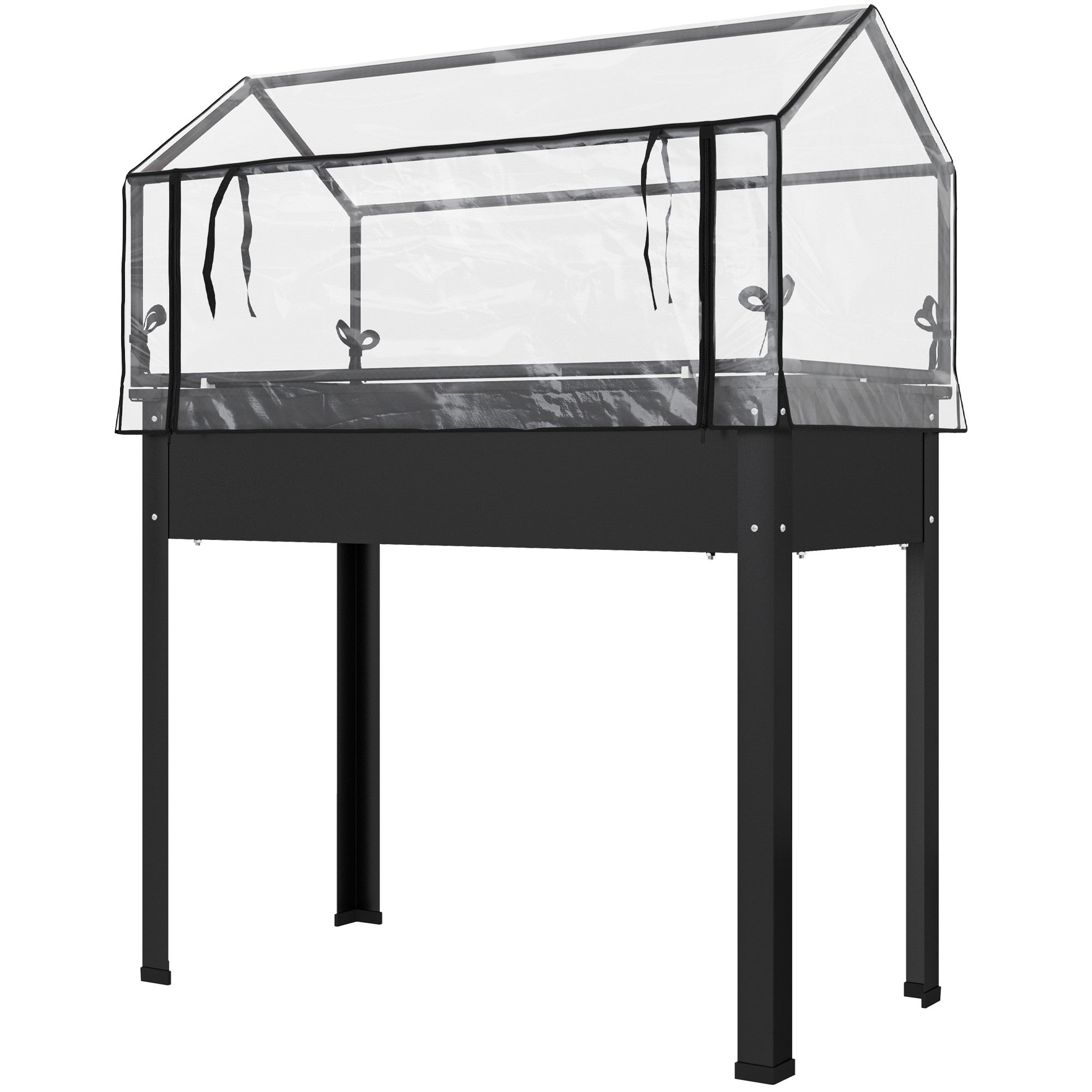 Upphöjd trädgårdsbädd med växthustak, 100x48x124 cm, svart