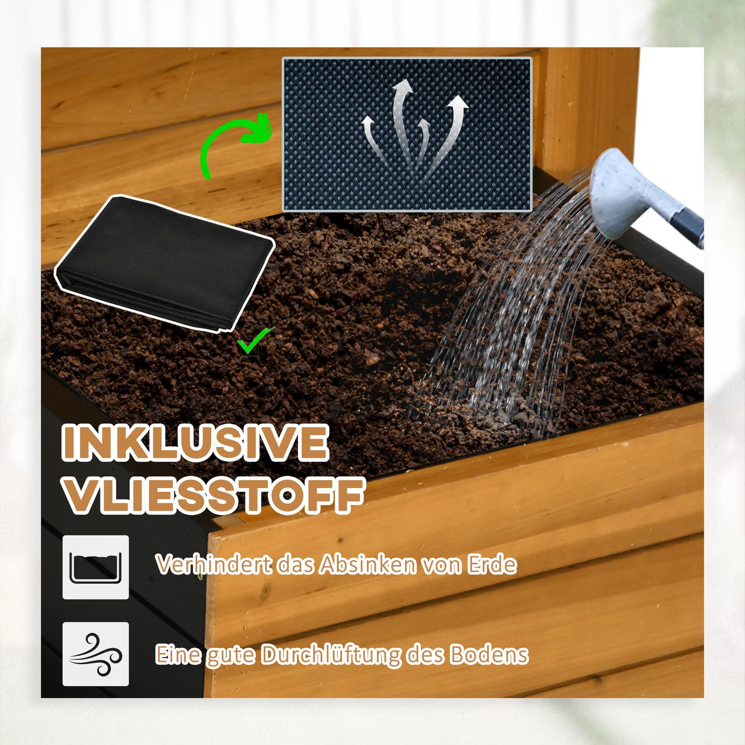 Upphöjd trädgårdssäng med självbevattningslådor, trä, brun