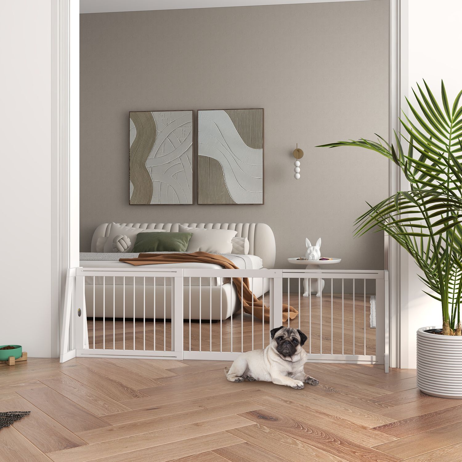 Utdragbar hundgrind i trä, 3 paneler, vit, 71-190 cm