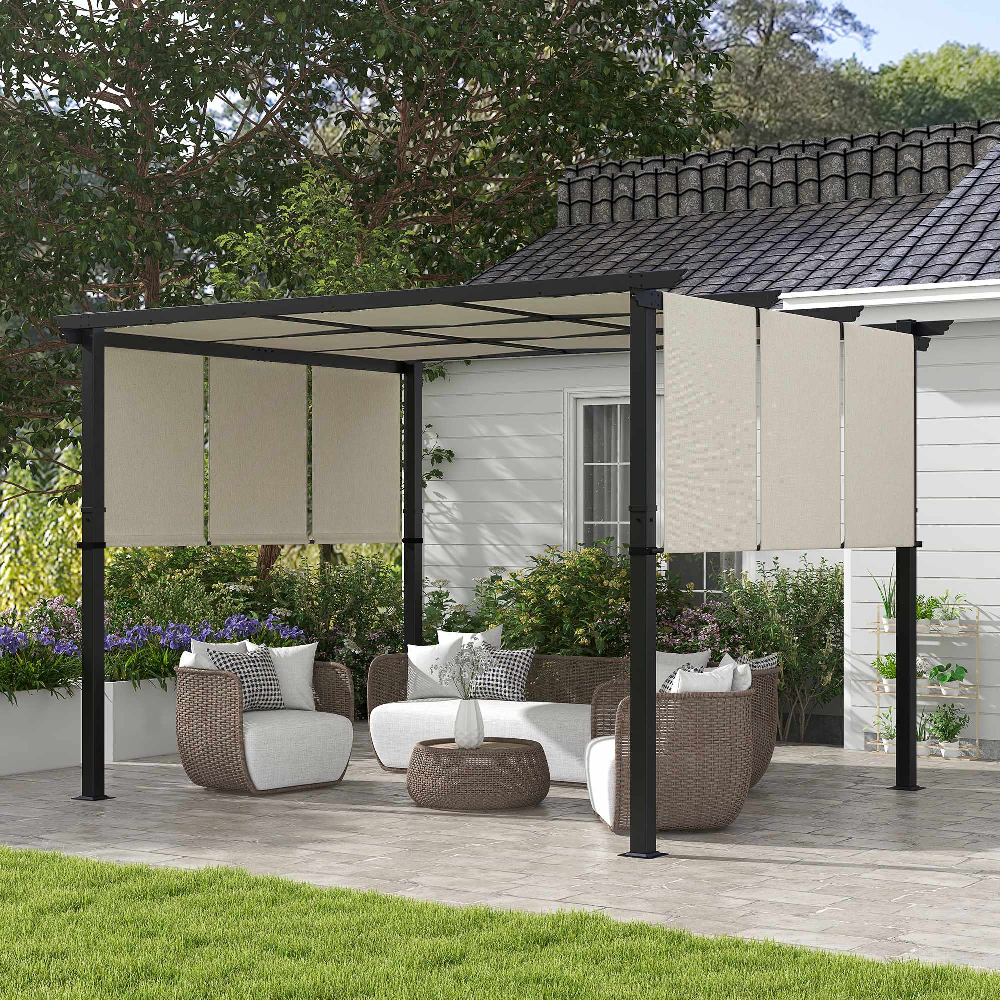 Utdragbar pergola 3x3,5m, stålram, UV-skydd
