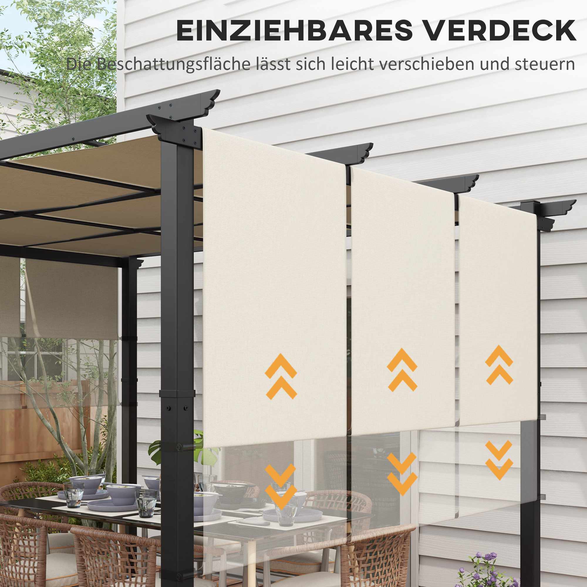 Utdragbar pergola 3x3,5m, stålram, UV-skydd