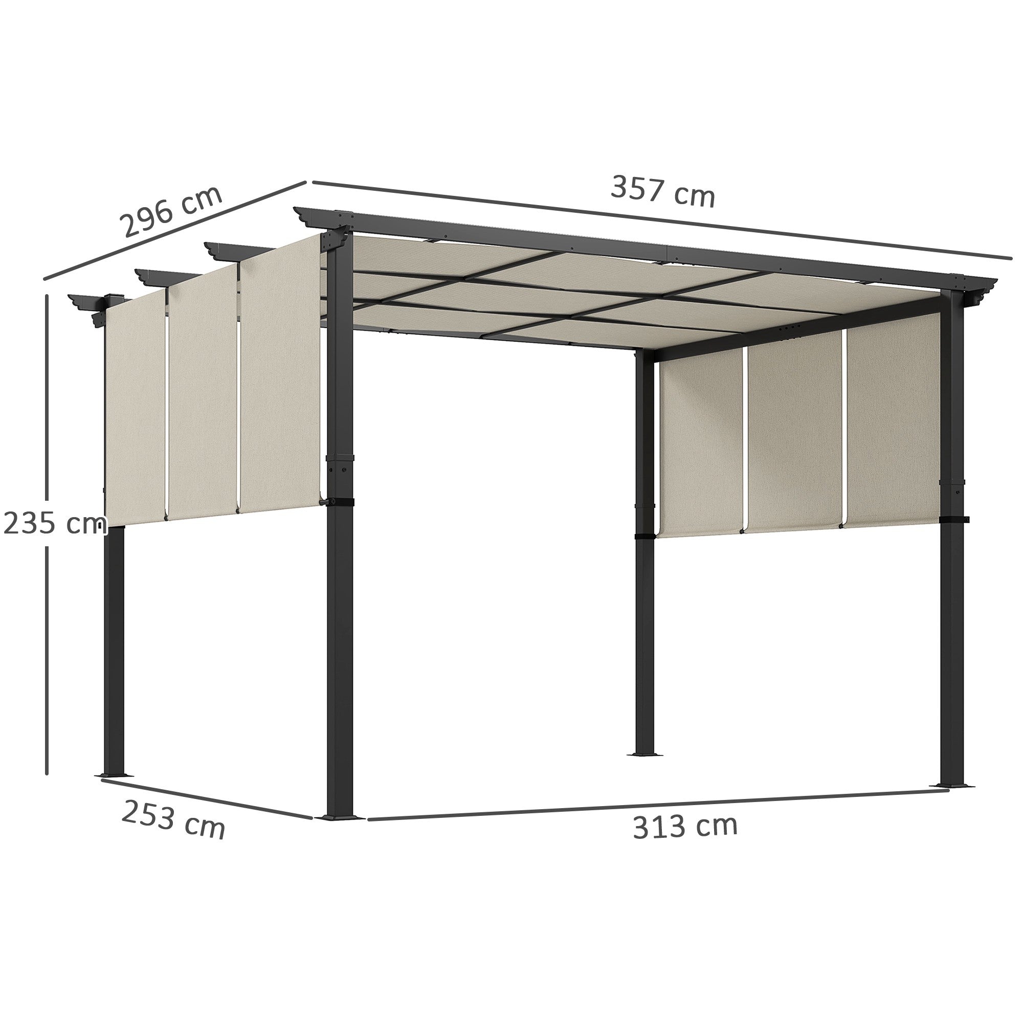Utdragbar pergola 3x3,5m, stålram, UV-skydd