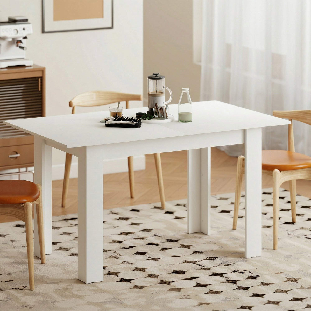 Uttrekkbart spisebord, 140–180 x 80 cm, hvitt