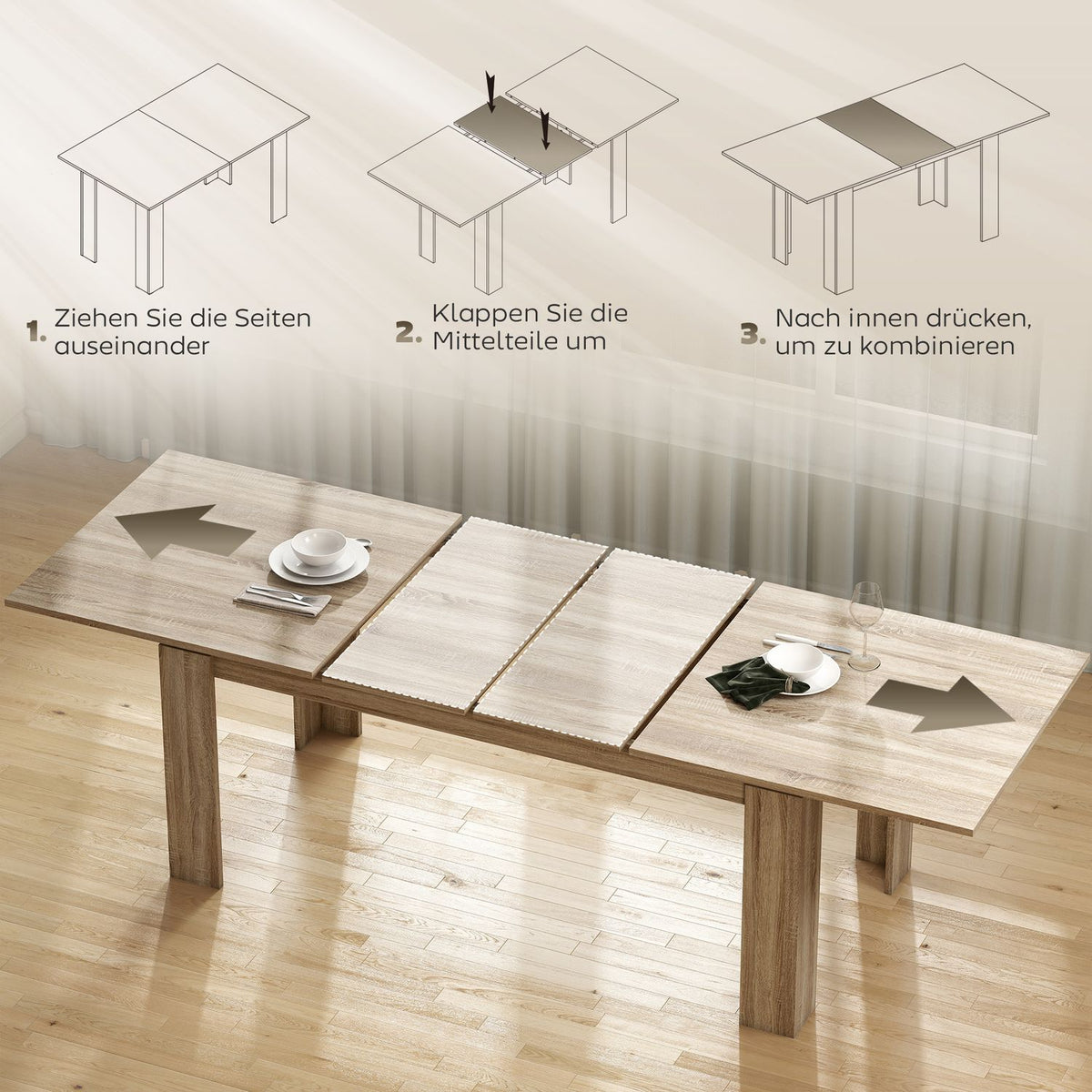 Utdragbart matbord, 180-260 cm, stolar 6-10, trä
