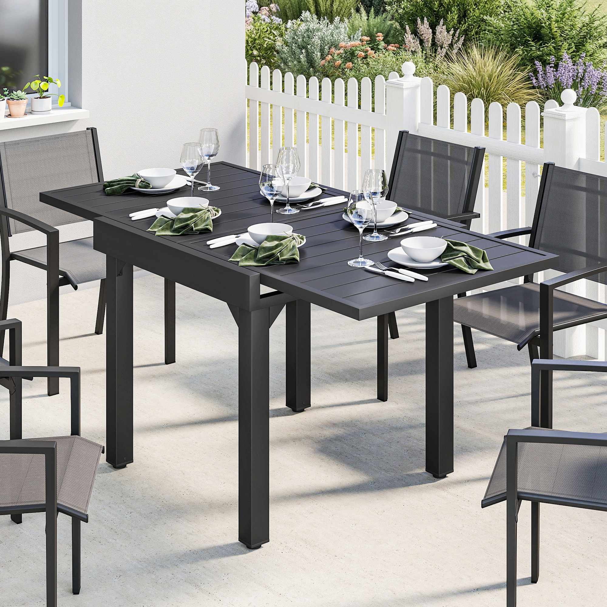 Utdragbart matbord för utomhusbruk, 80-160 cm, aluminiumskiva