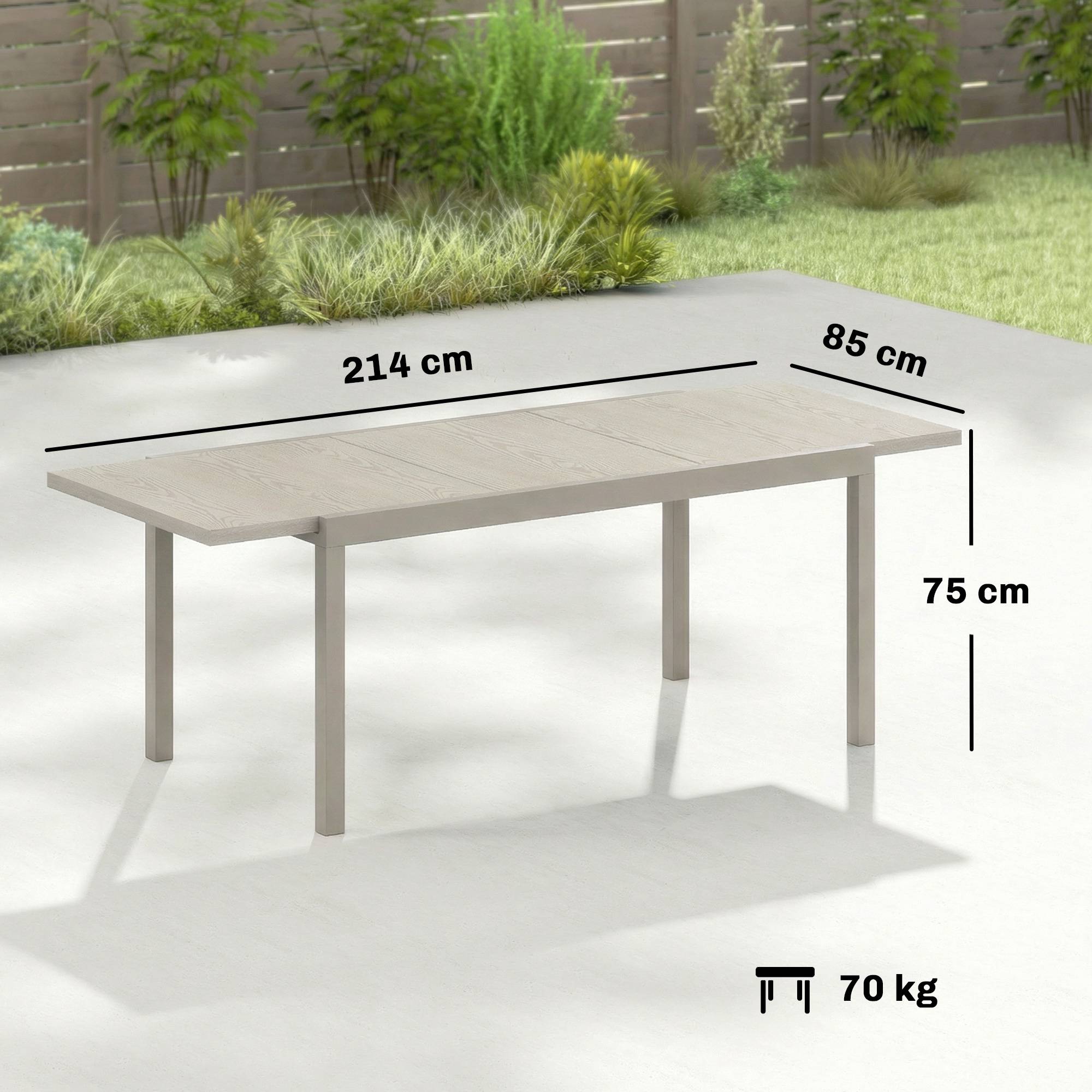 Utdragbart matbord för utomhusbruk, aluminium, 154-214 cm