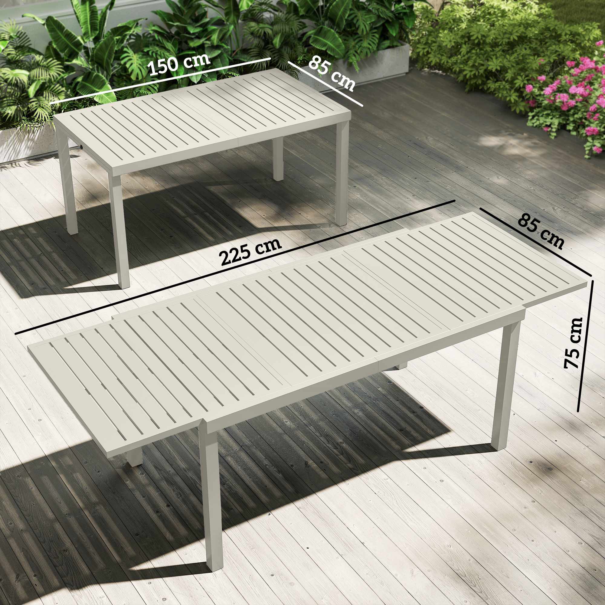 Utdragbart matbord i aluminium för 6-8 personer