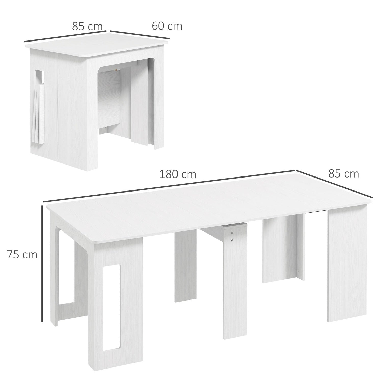 Utdragbart matbord, vitt, 60-180 x 85 x 75 cm