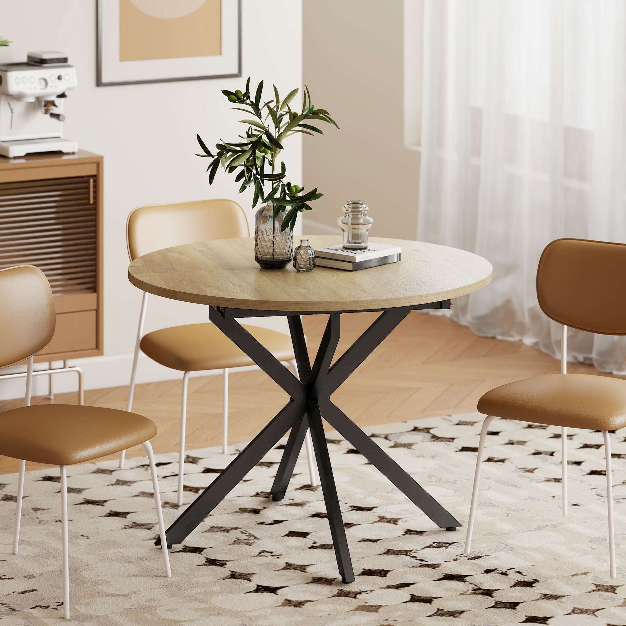 Utdragbart runt matbord för 4-6 personer, 100-135 cm, träfinish