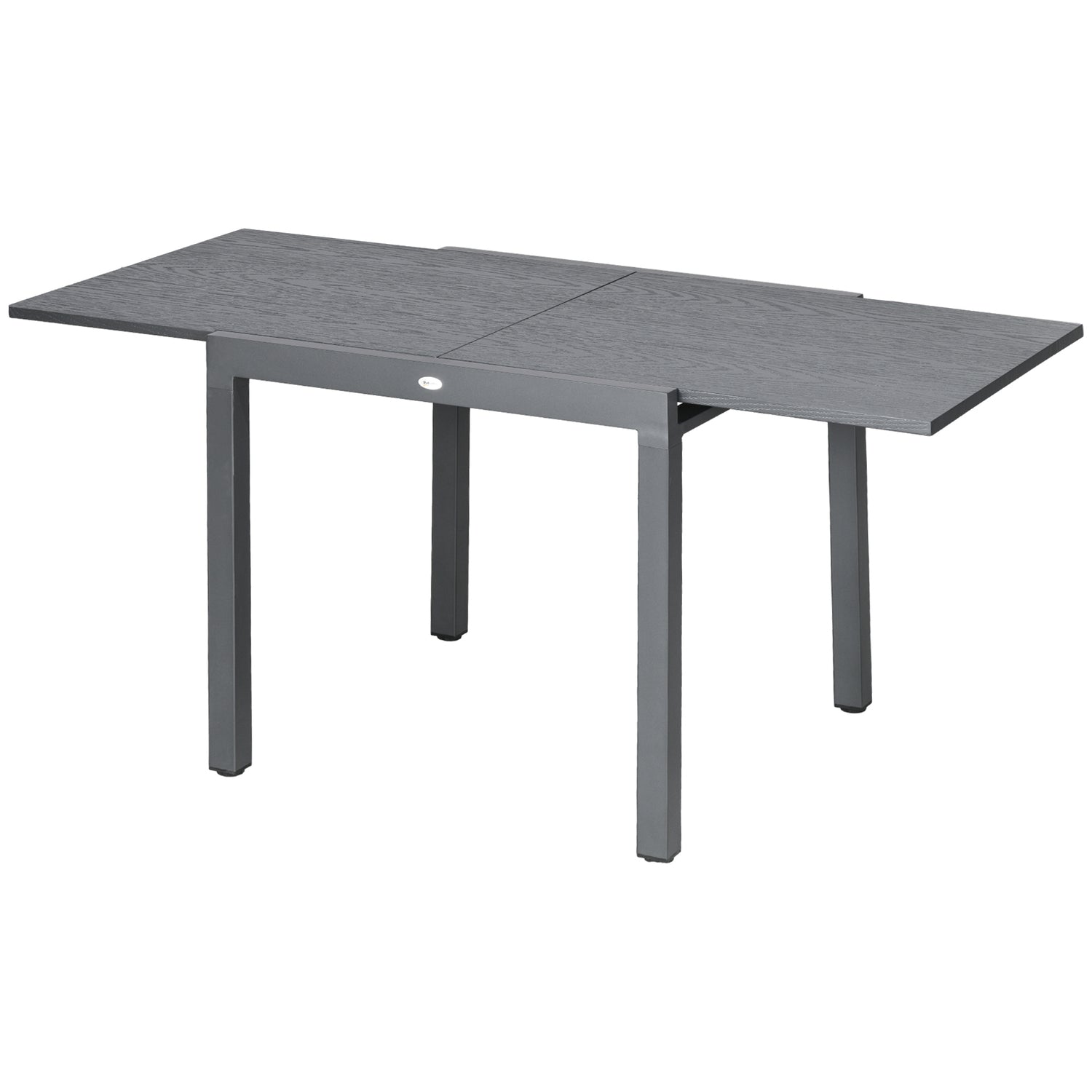 Utdragbart uteplatsbord, trälook, 6 stolar, stål