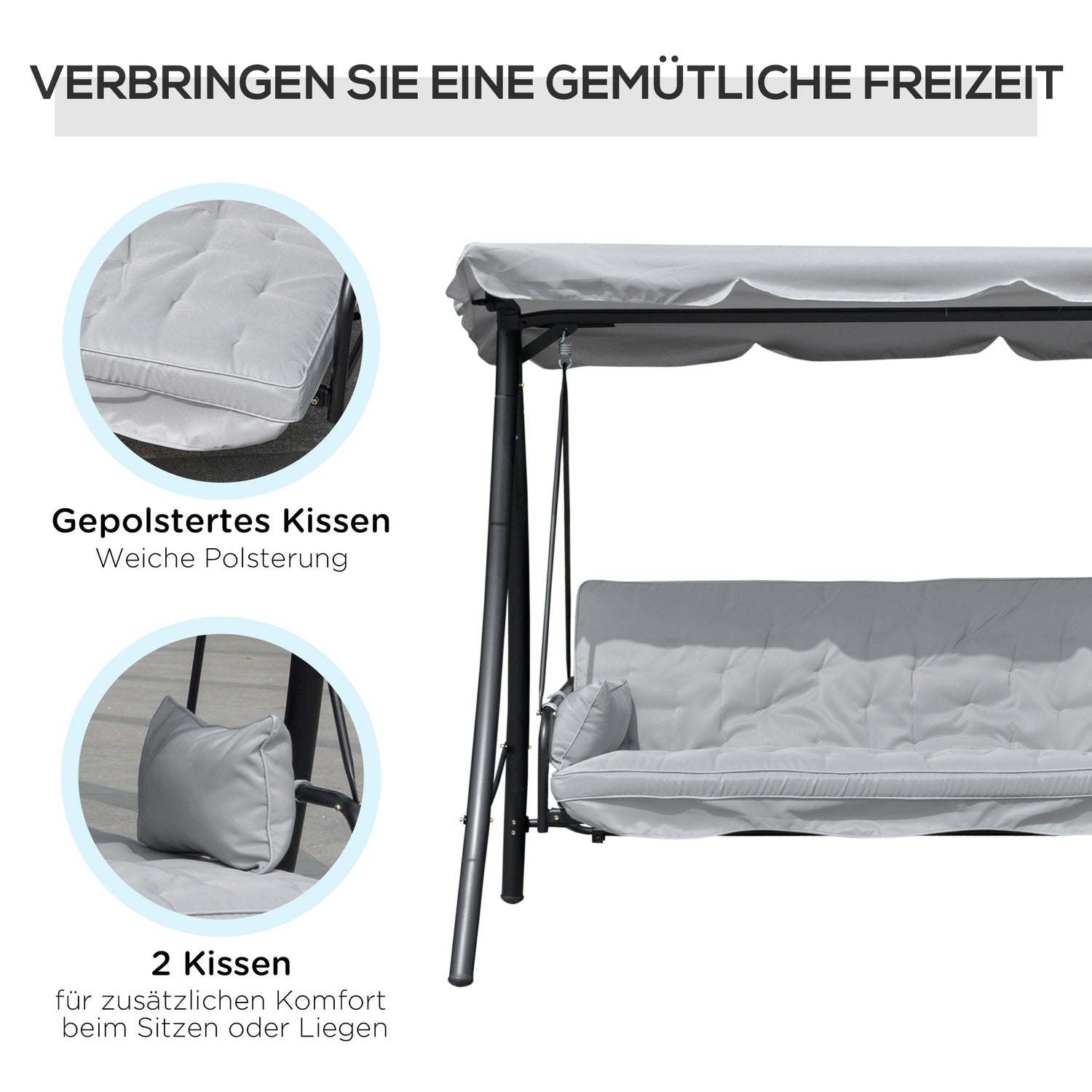 Utomhus 3-sits gungbänk, liggande, metall & vit polyester