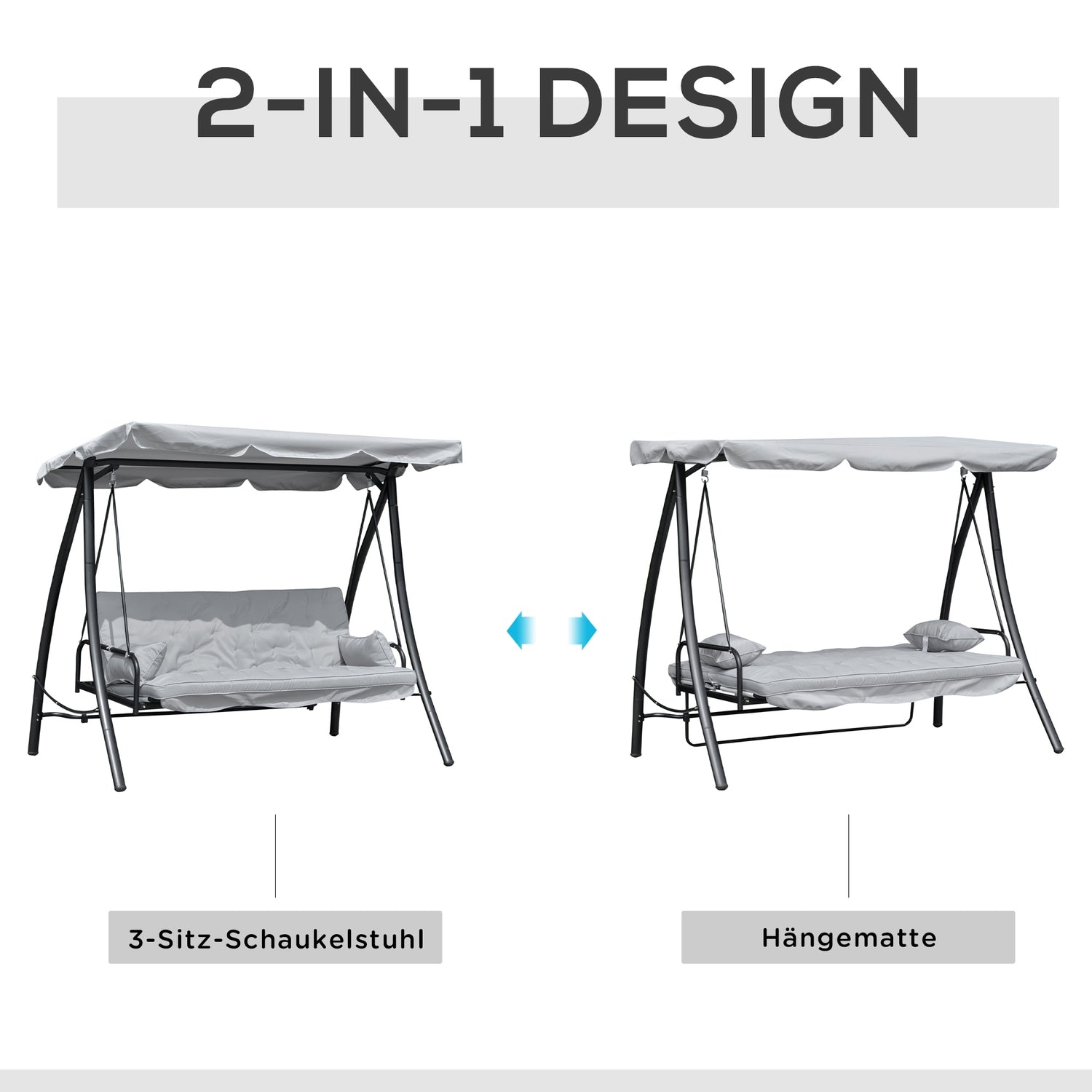 Utomhus 3-sits gungbänk, liggande, metall & vit polyester