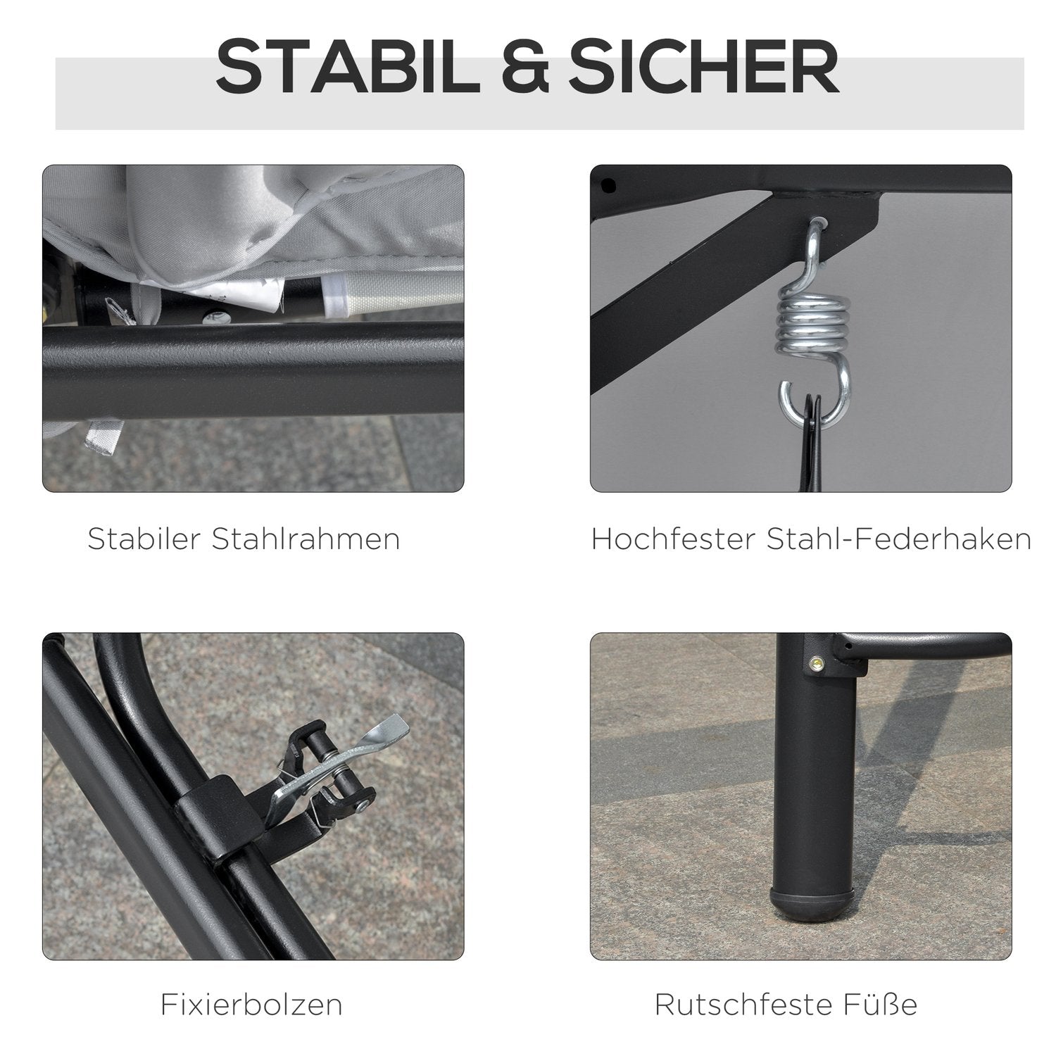 Utomhus 3-sits gungbänk, liggande, metall & vit polyester