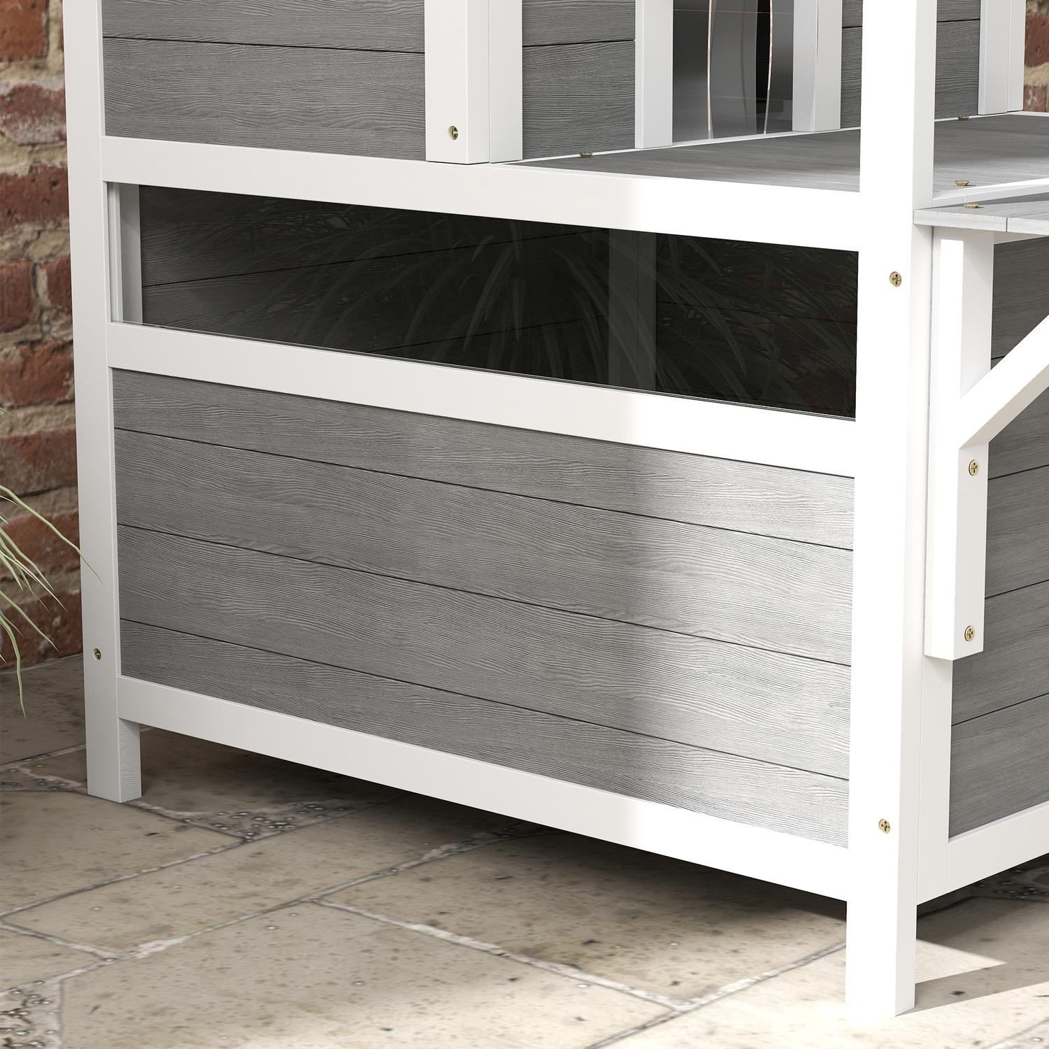 Utomhus Gran Wood Cat House med balkong, 64 x 87 x 76 cm