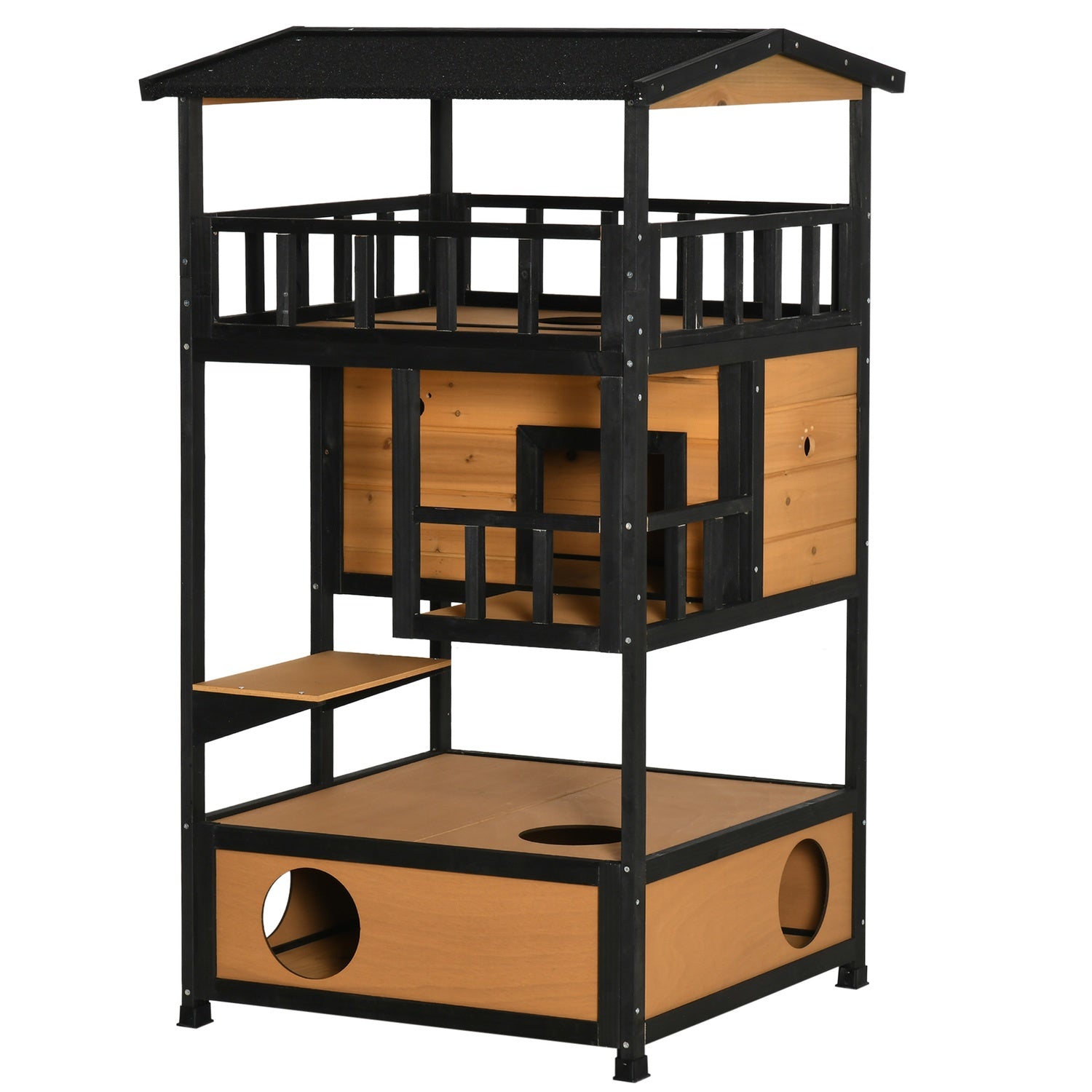 Utomhus Vintertät Gran Wood Cat House – 4 nivåer & trappor