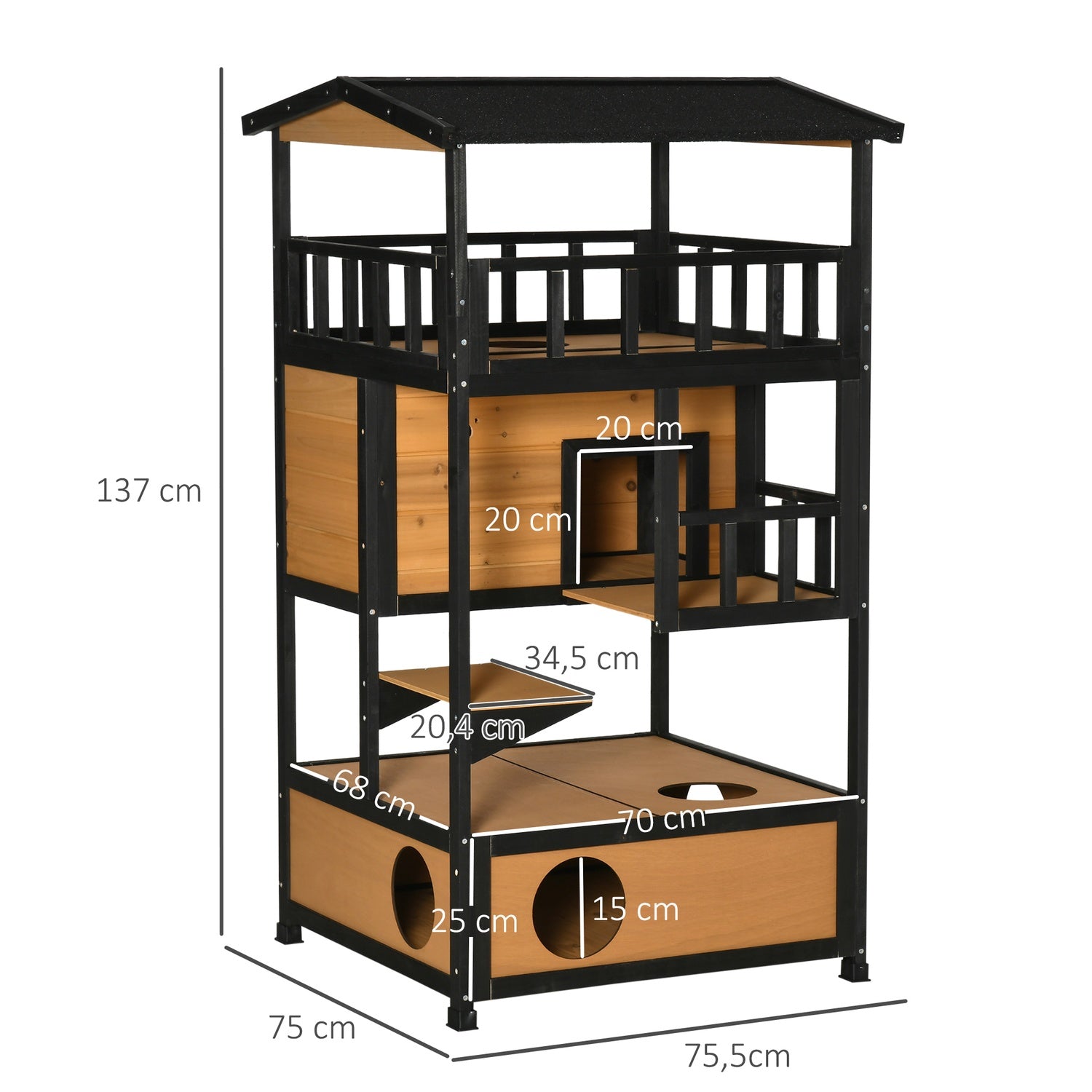 Utomhus Vintertät Gran Wood Cat House – 4 nivåer & trappor