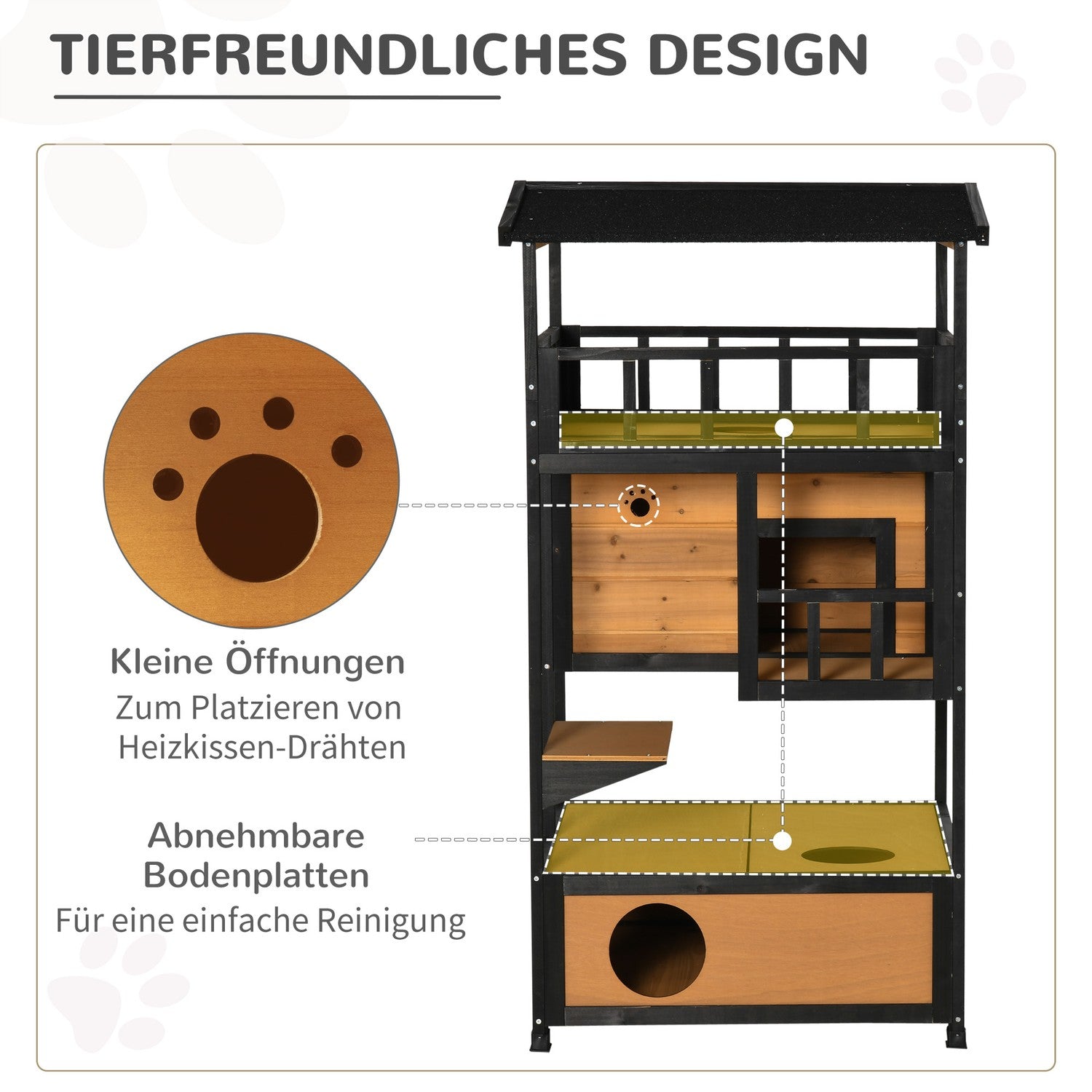 Utomhus Vintertät Gran Wood Cat House – 4 nivåer & trappor