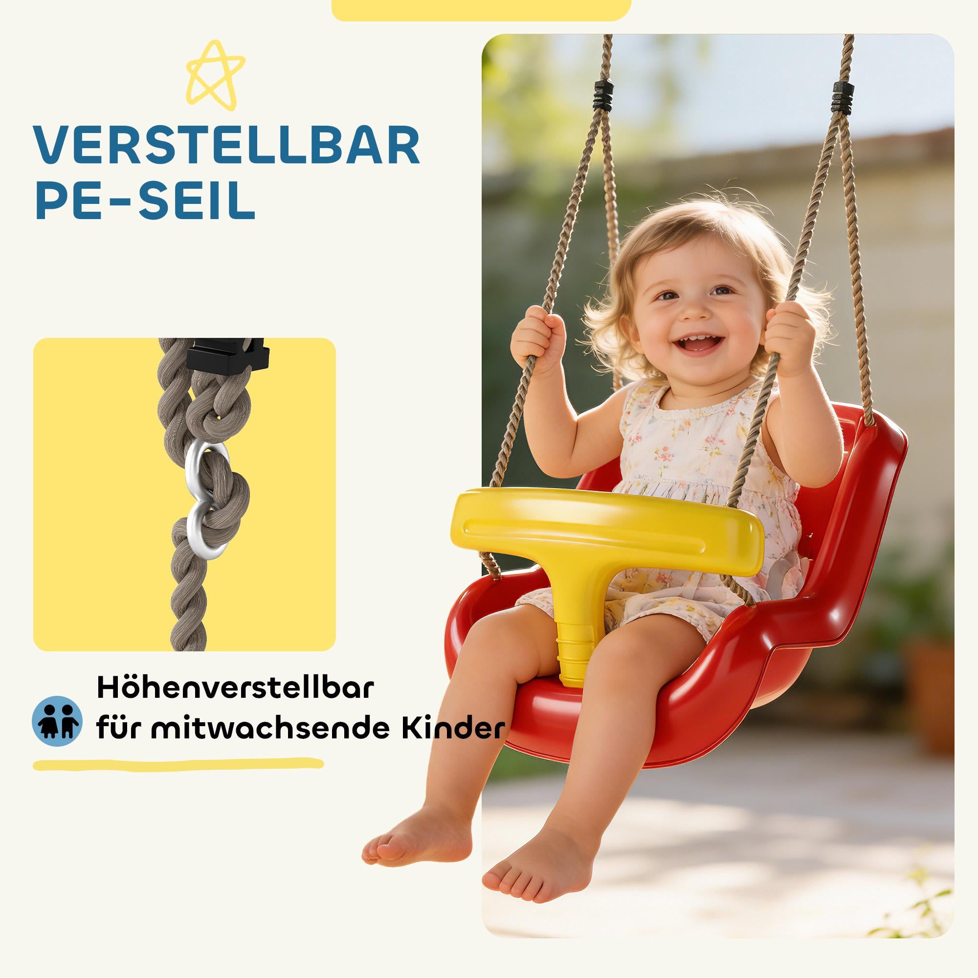 Utomhusbabygunga med högt ryggstöd och justerbara rep